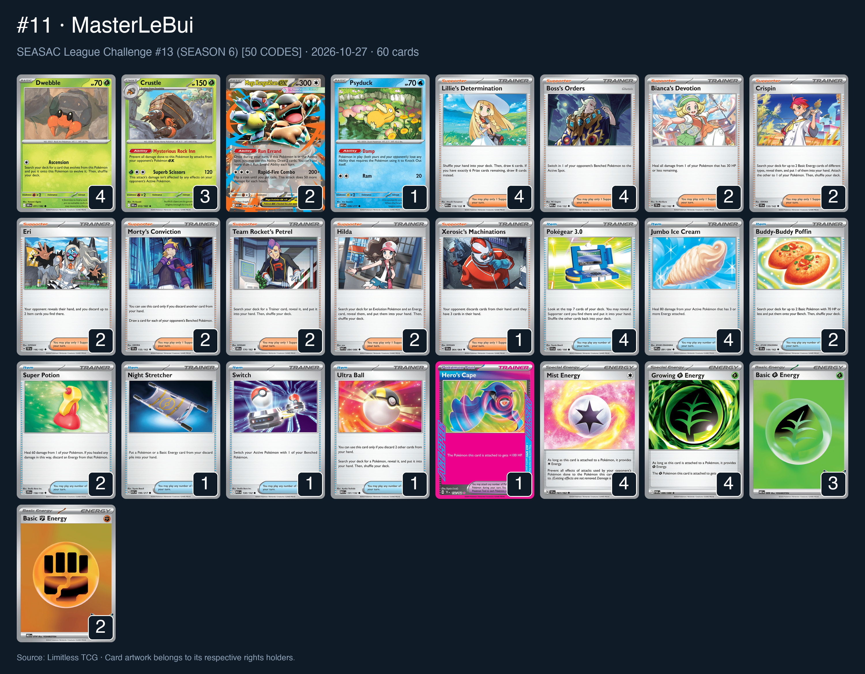 Complete 60-card deck list for rank 11, MasterLeBui
