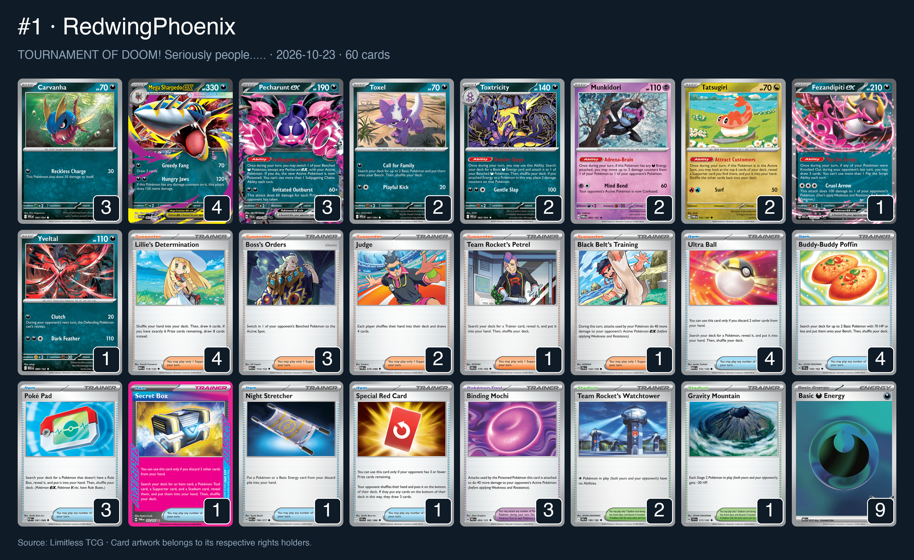 Complete 60-card deck list for rank 1, RedwingPhoenix