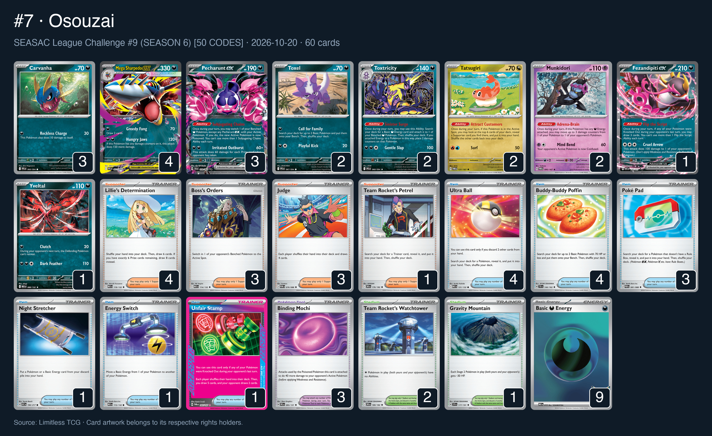 Complete 60-card deck list for rank 7, Osouzai
