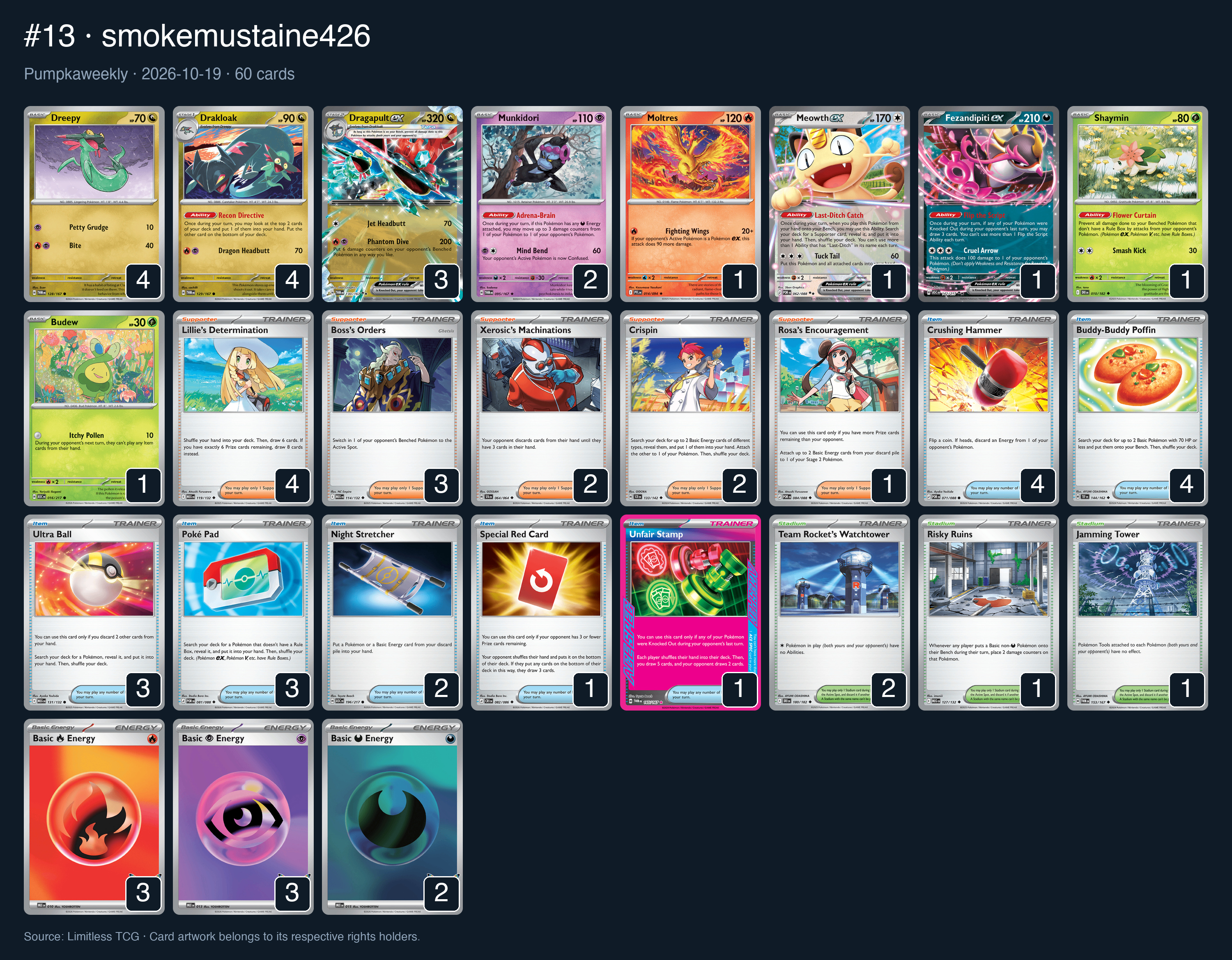 Complete 60-card deck list for rank 13, smokemustaine426