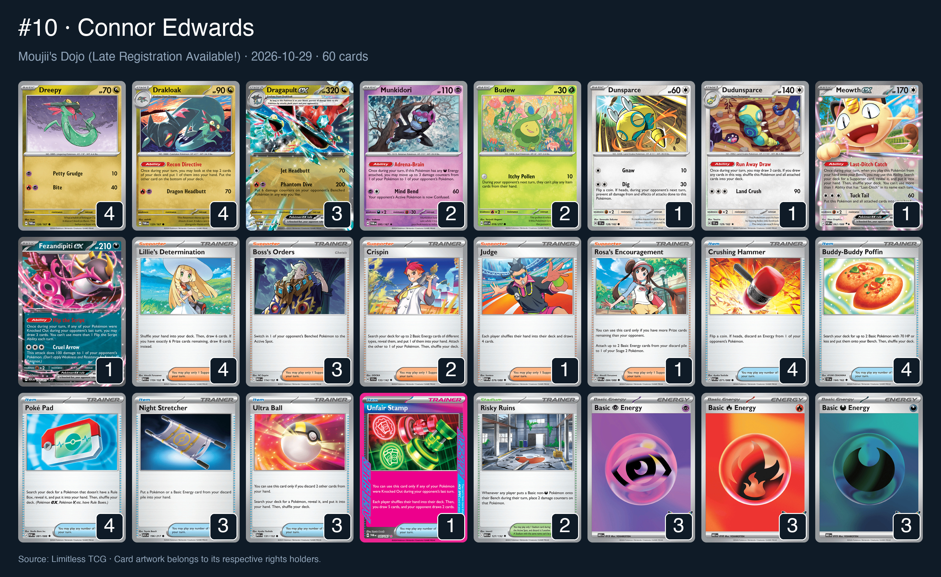 Complete 60-card deck list for rank 10, Connor Edwards