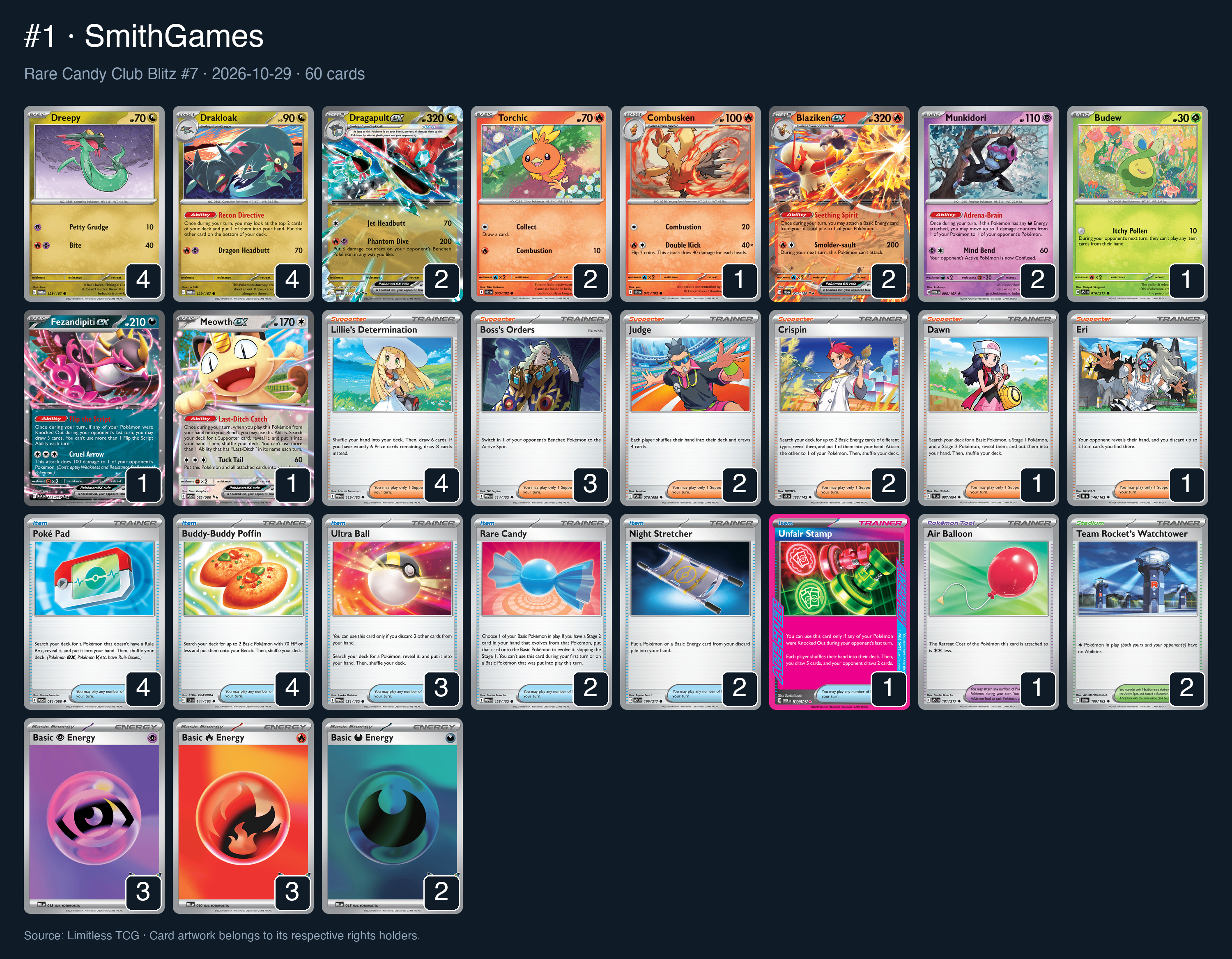 Complete 60-card deck list for rank 1, SmithGames