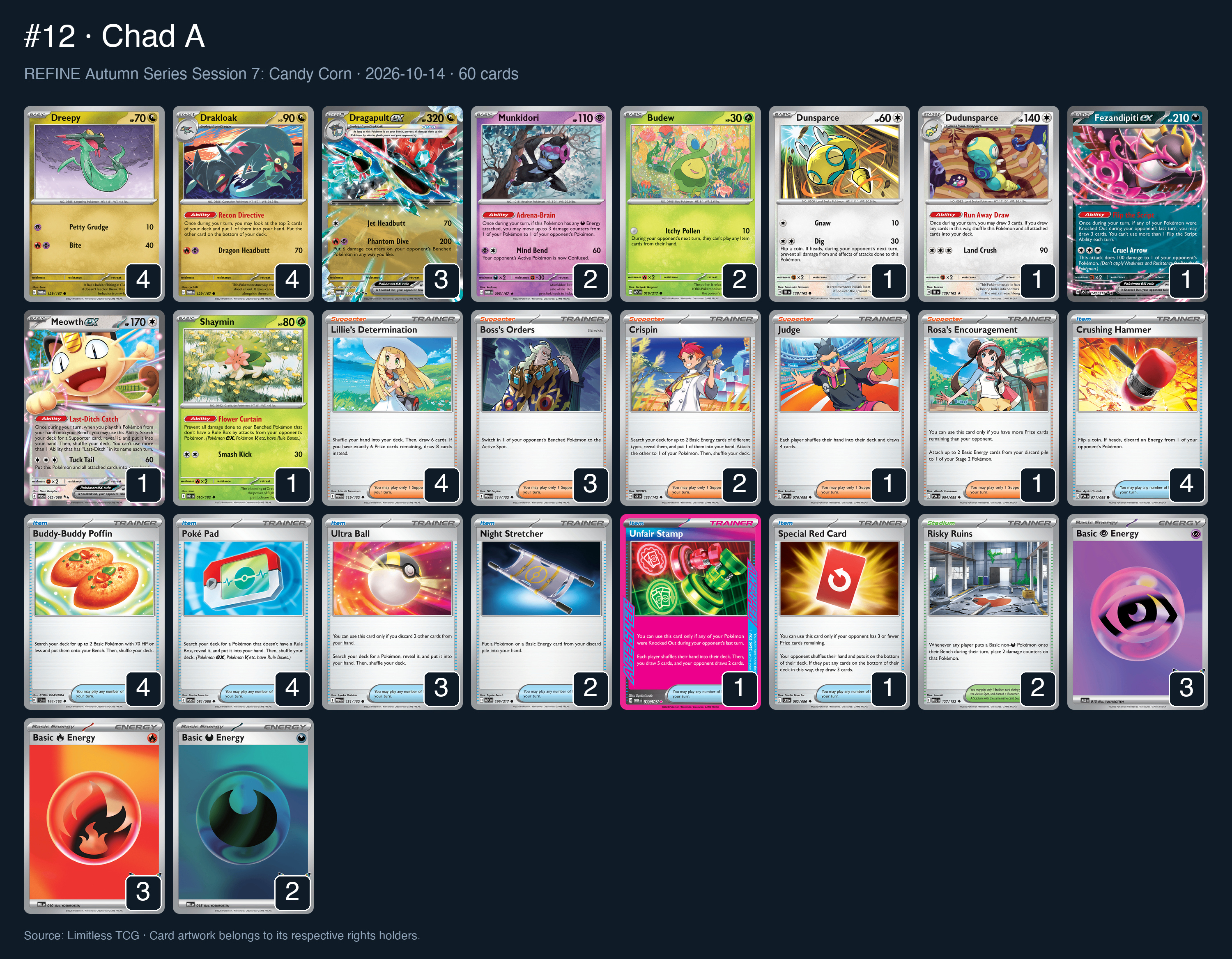 Complete 60-card deck list for rank 12, Chad A