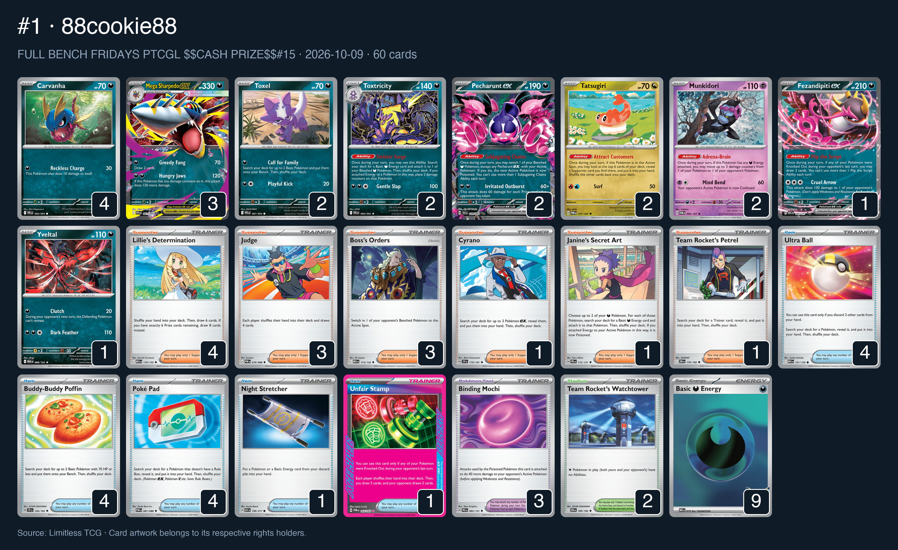 Complete 60-card deck list for rank 1, 88cookie88
