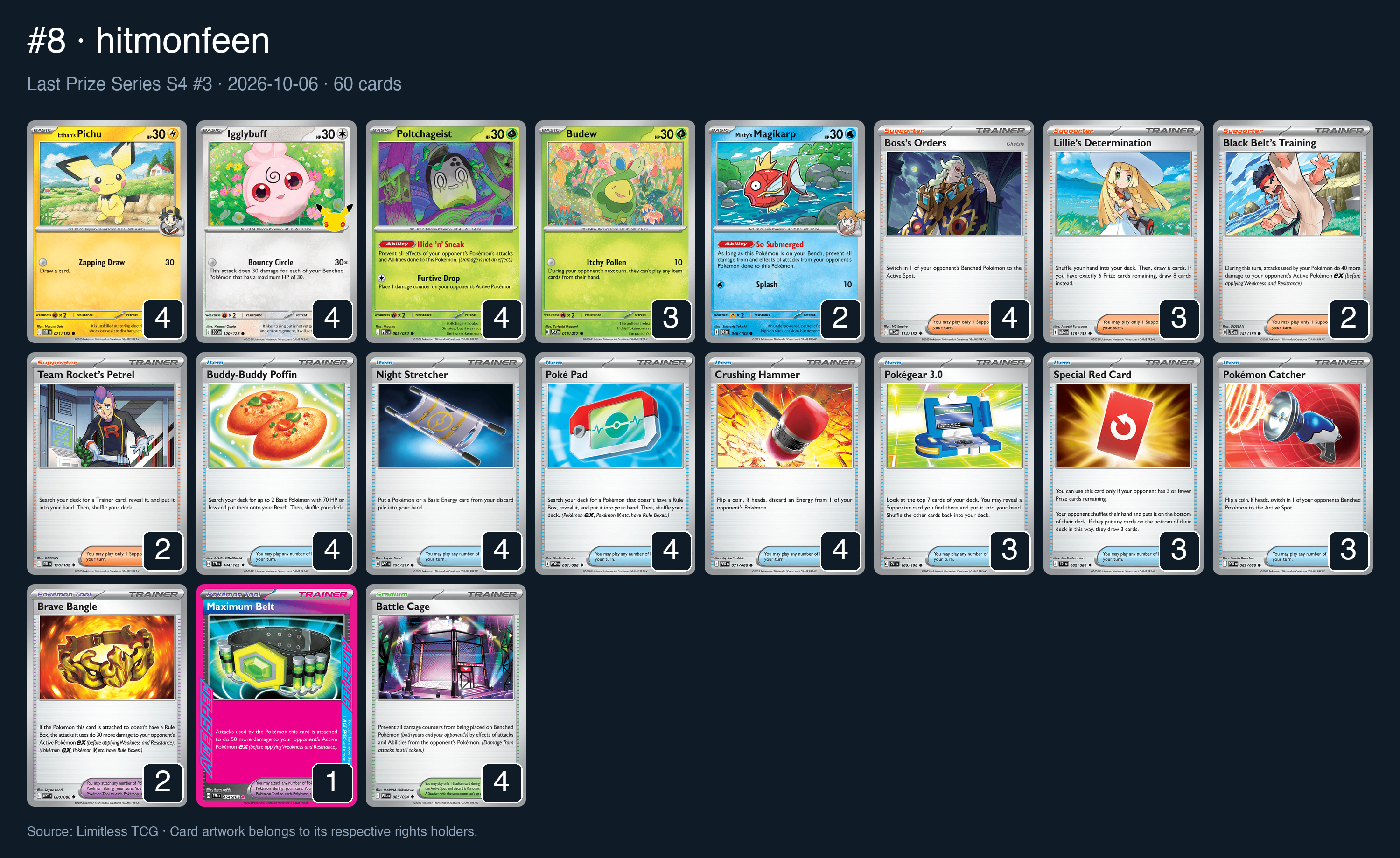 Complete 60-card deck list for rank 8, hitmonfeen