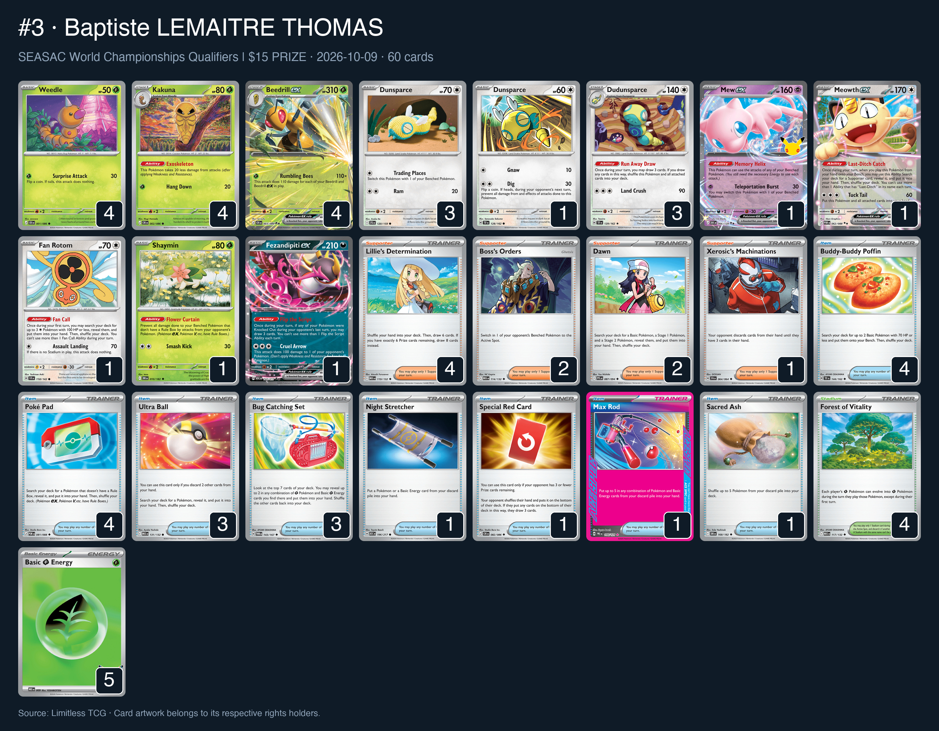 Complete 60-card deck list for rank 3, Baptiste LEMAITRE THOMAS