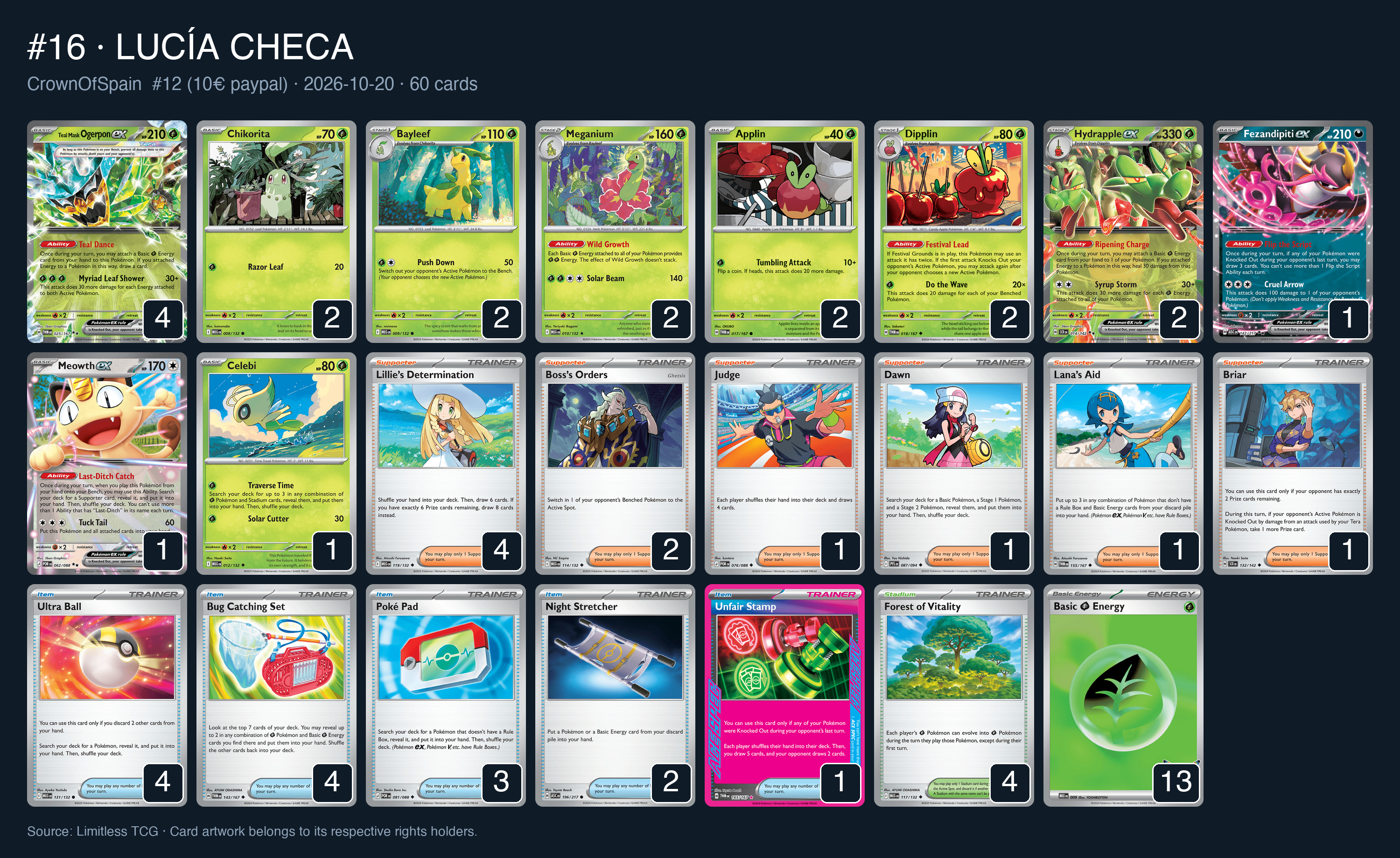 Complete 60-card deck list for rank 16, LUCÍA CHECA