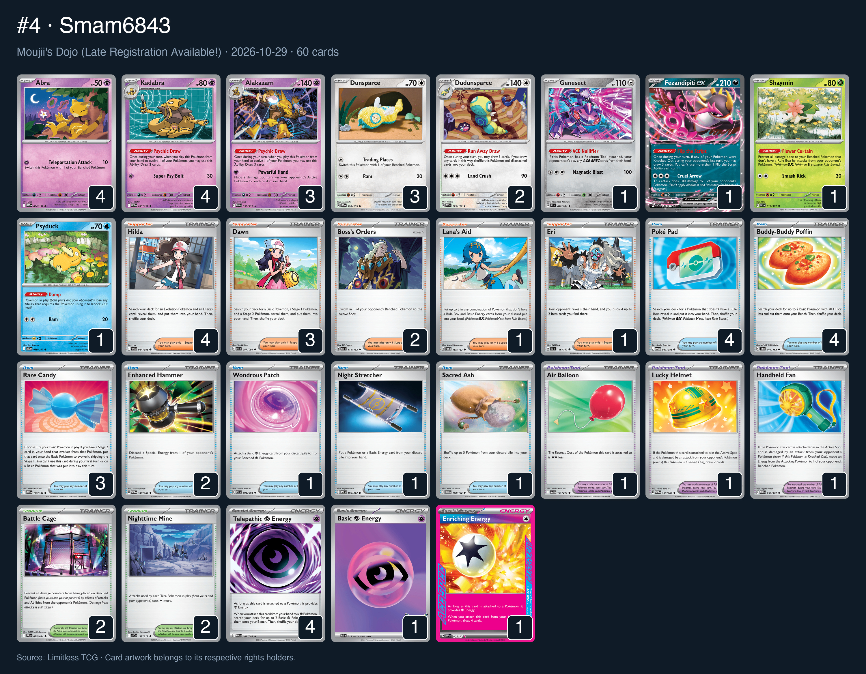 Complete 60-card deck list for rank 4, Smam6843