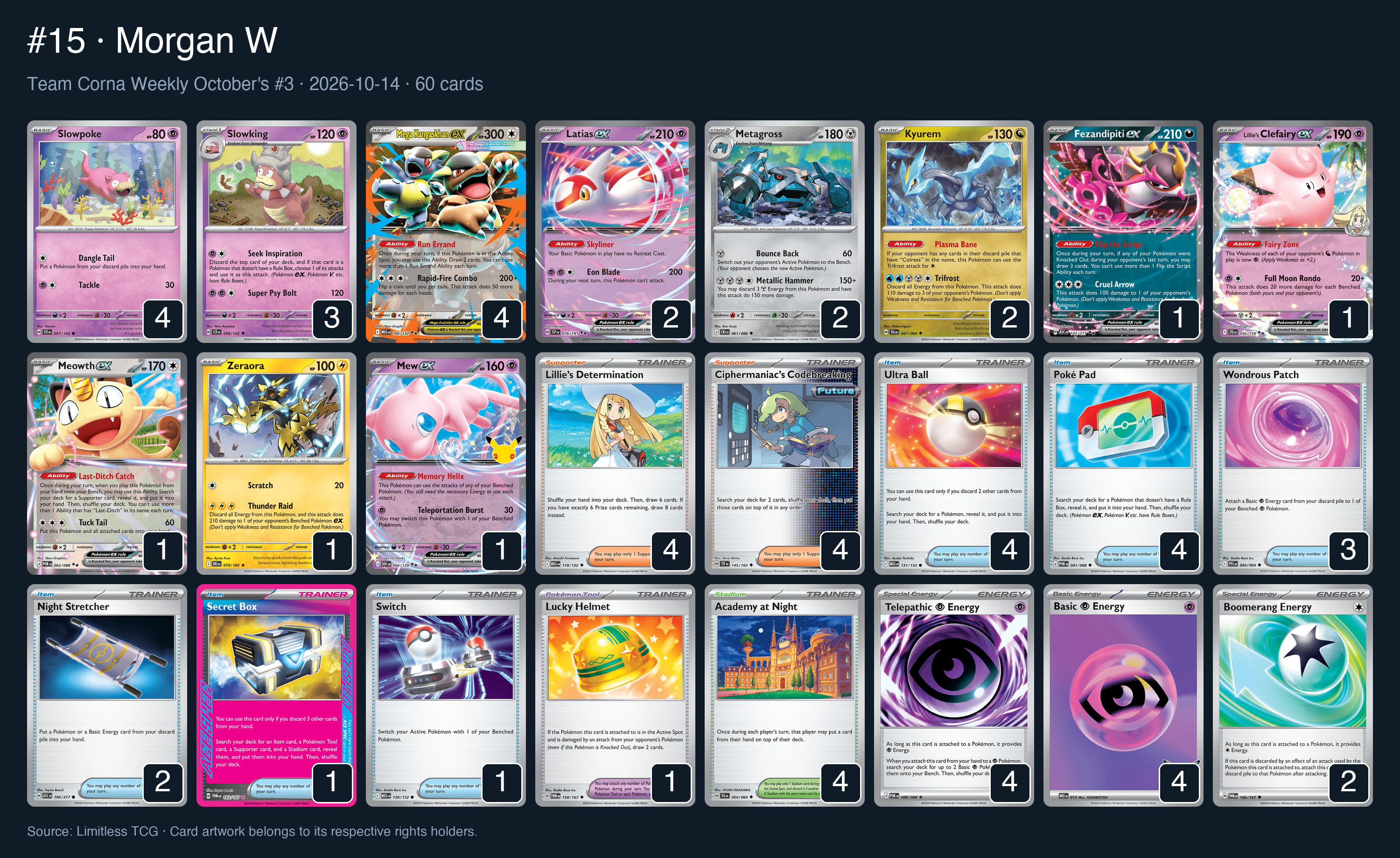 Complete 60-card deck list for rank 15, Morgan W