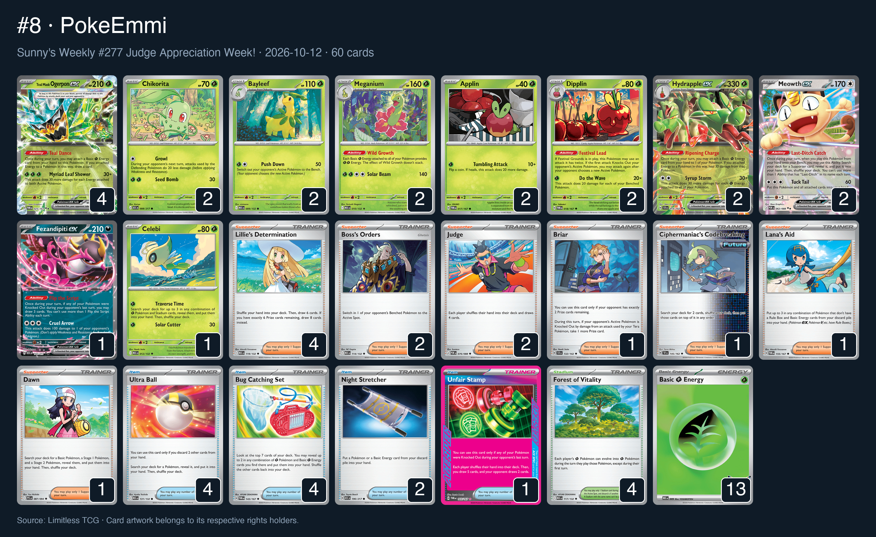 Complete 60-card deck list for rank 8, PokeEmmi