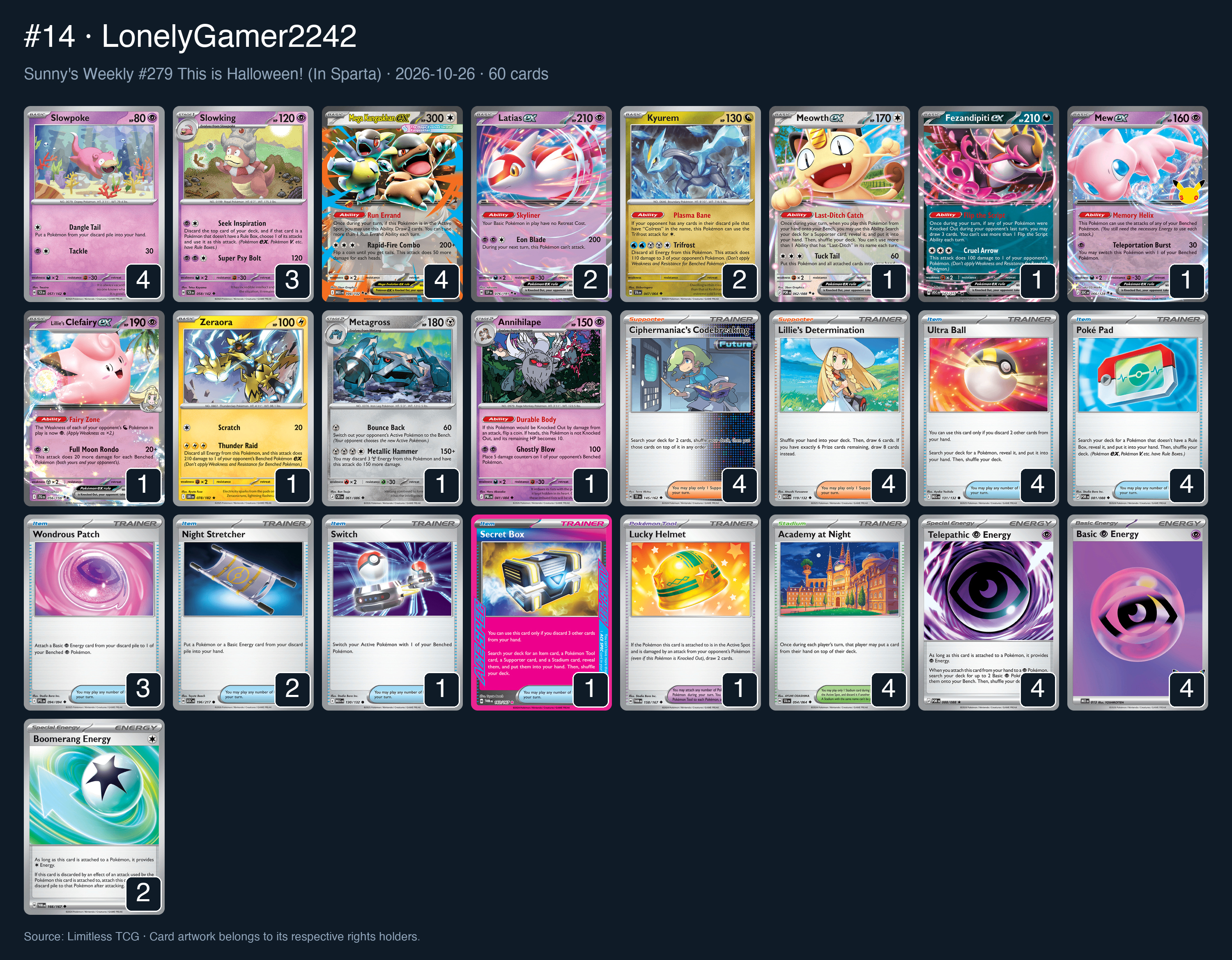 Complete 60-card deck list for rank 14, LonelyGamer2242