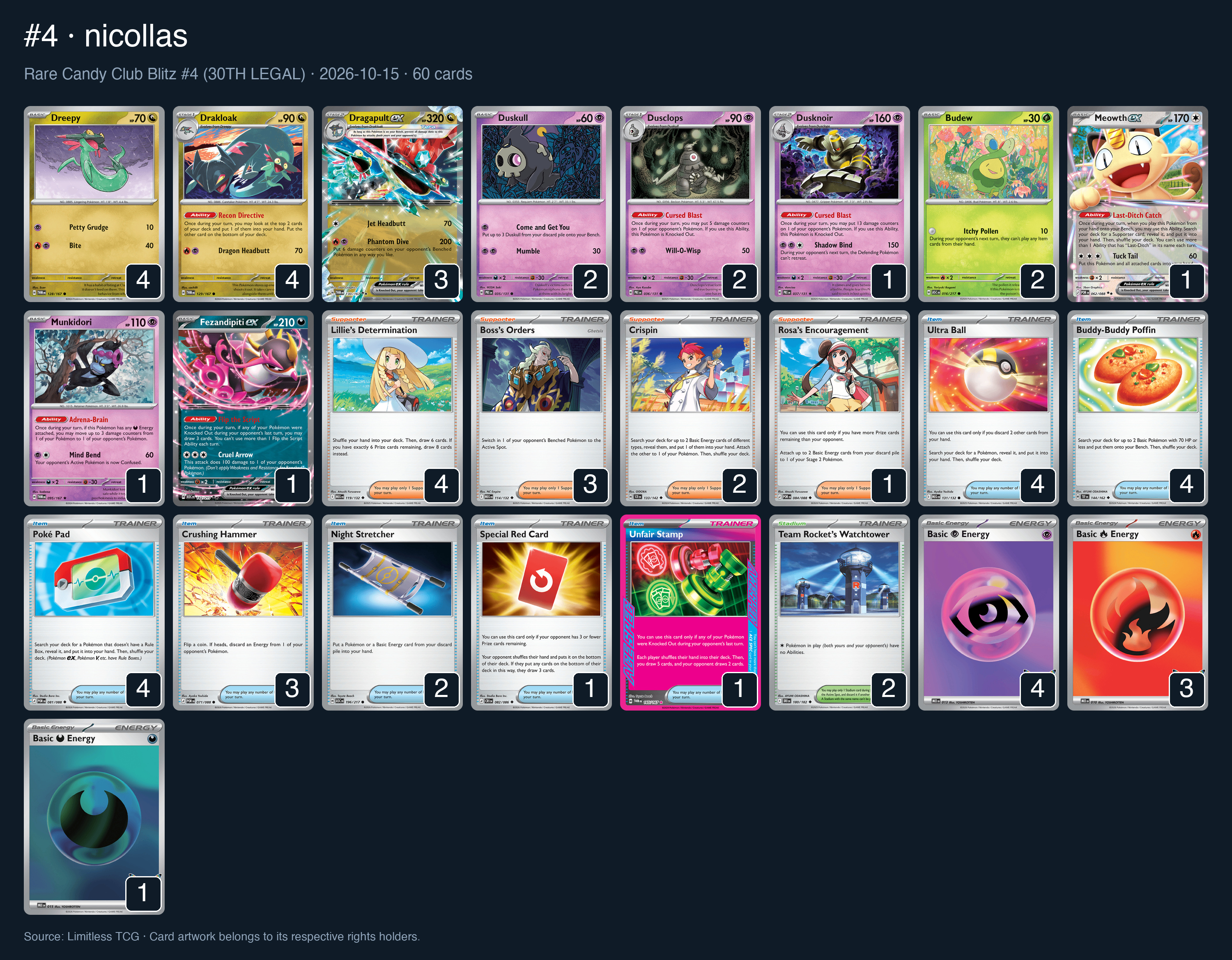 Complete 60-card deck list for rank 4, nicollas