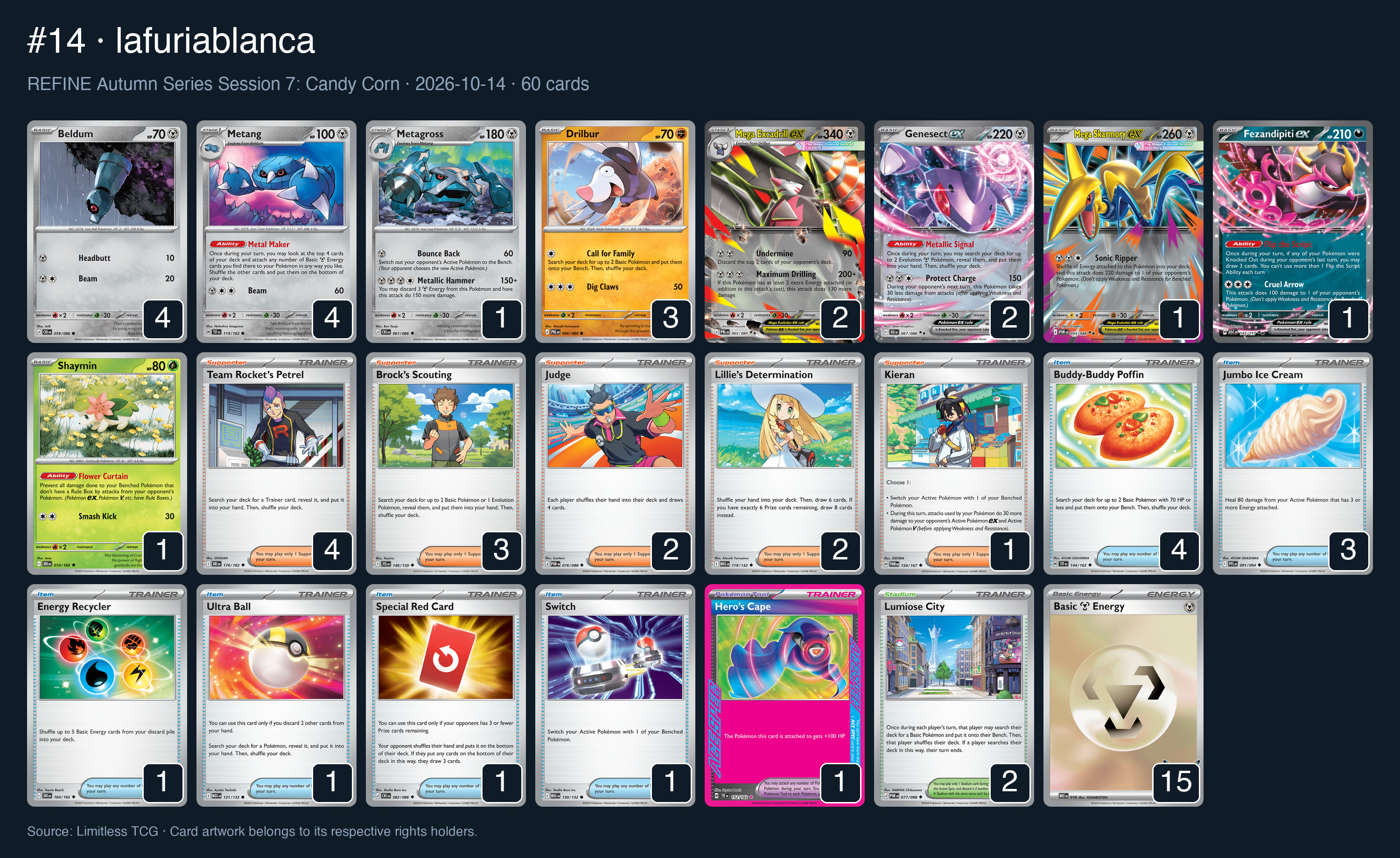 Complete 60-card deck list for rank 14, lafuriablanca