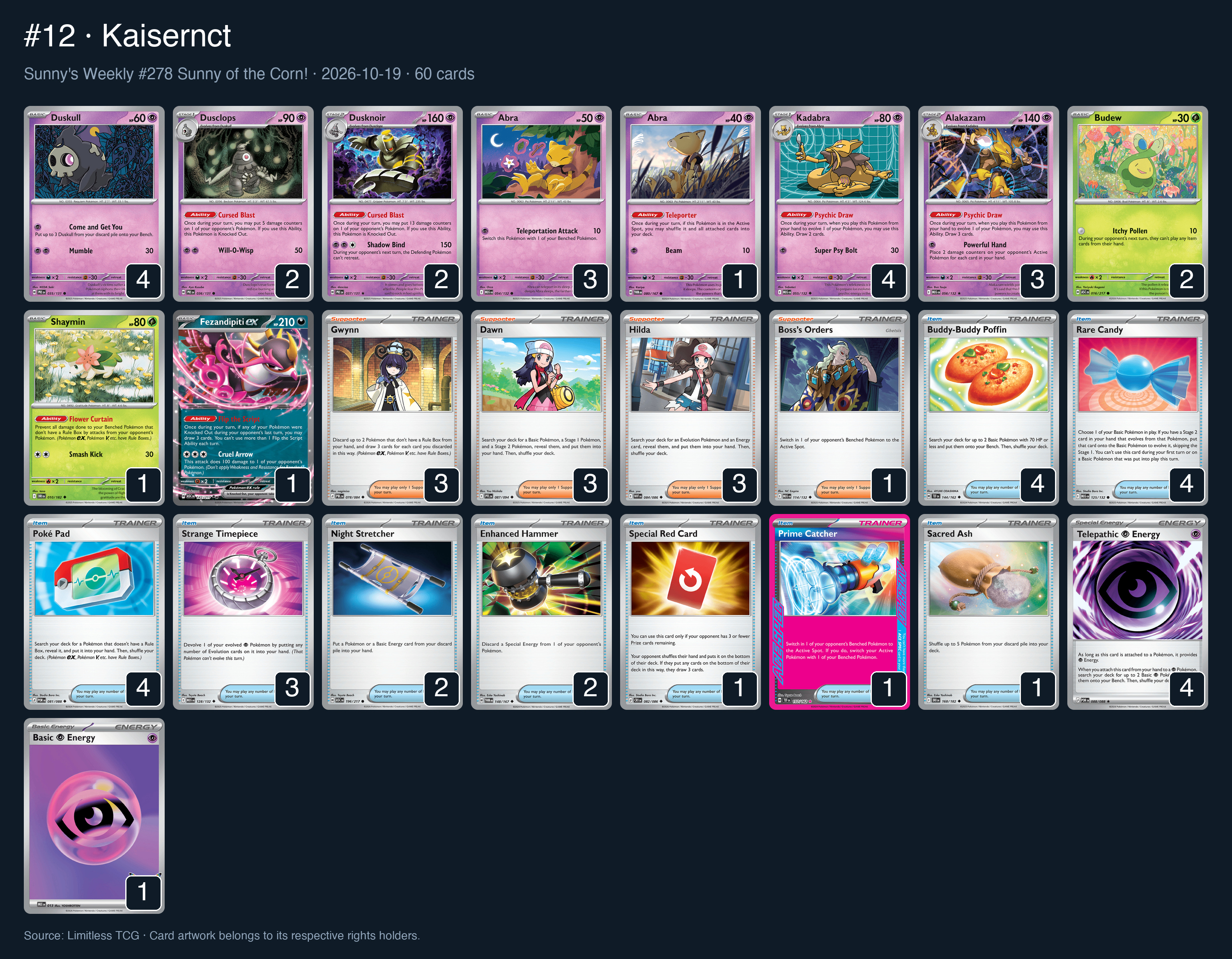 Complete 60-card deck list for rank 12, Kaisernct