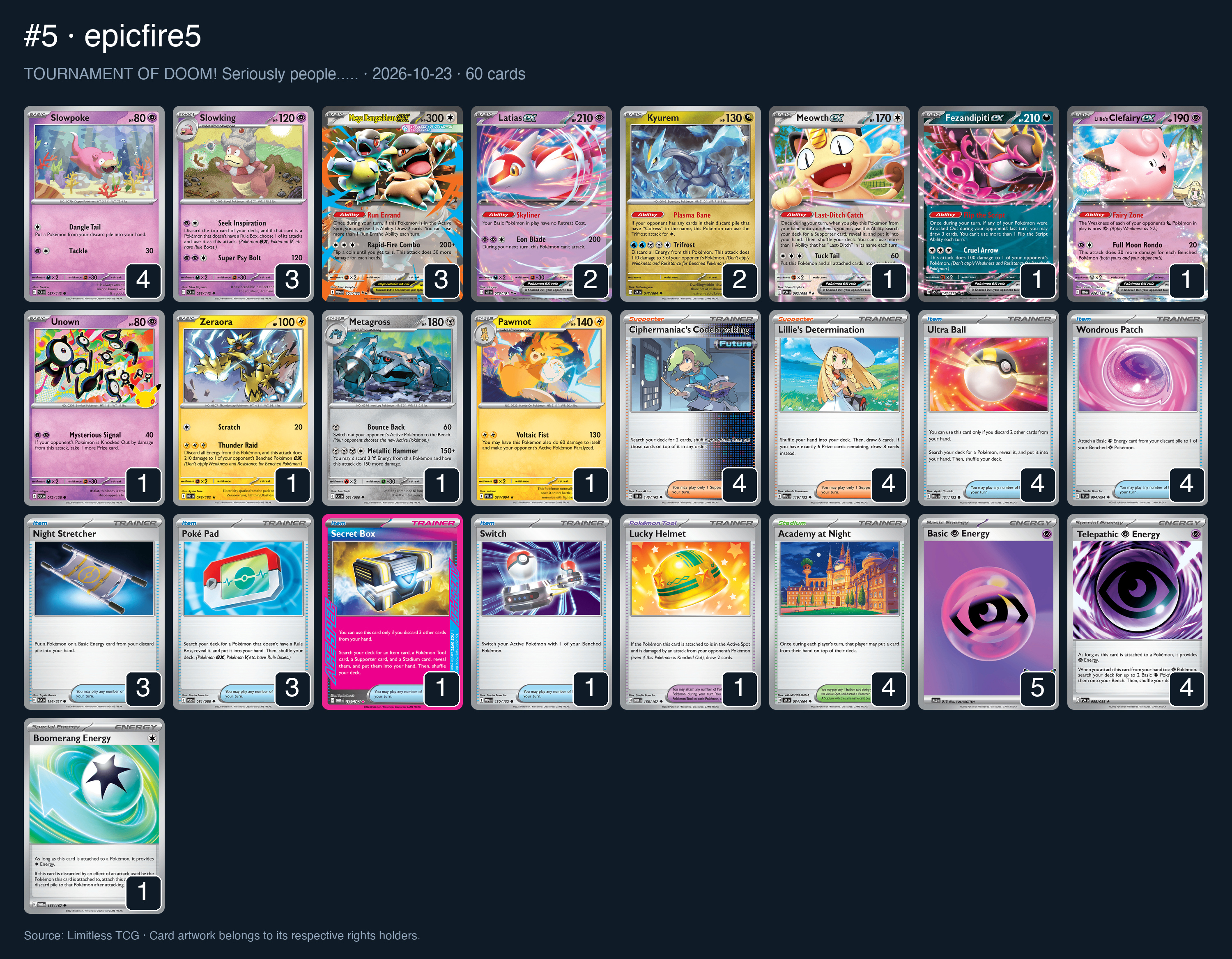Complete 60-card deck list for rank 5, epicfire5
