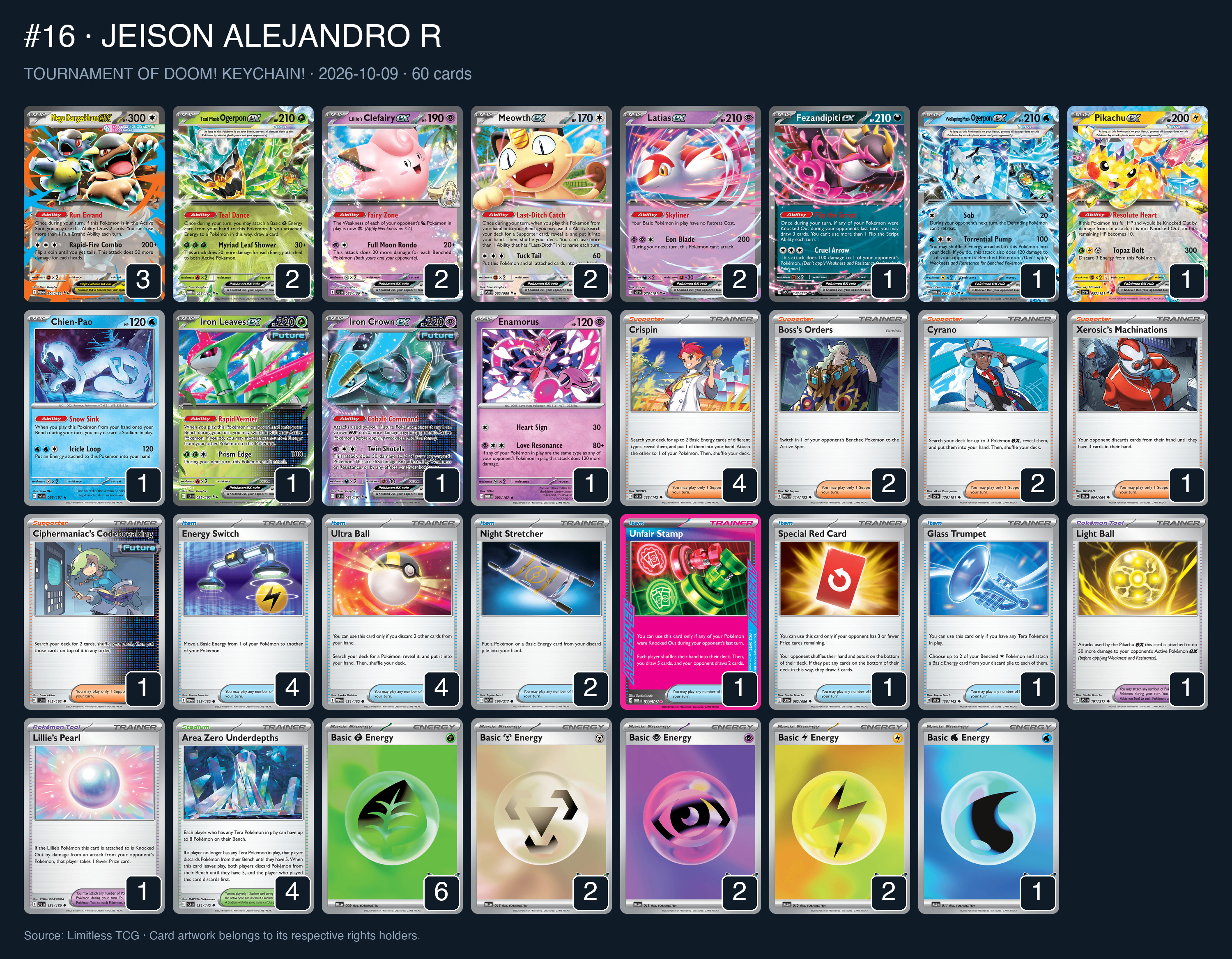 Complete 60-card deck list for rank 16, JEISON ALEJANDRO R