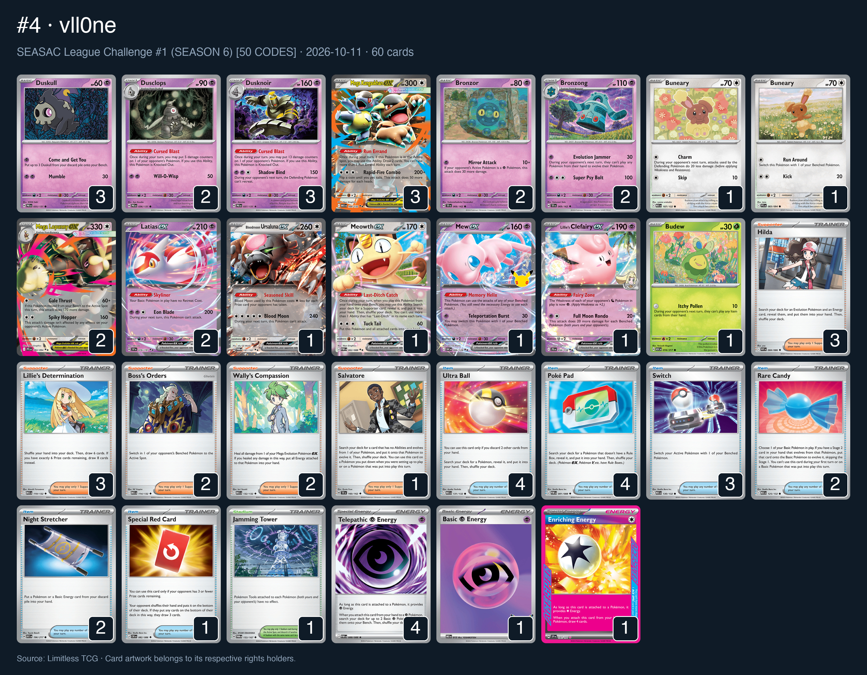 Complete 60-card deck list for rank 4, vll0ne