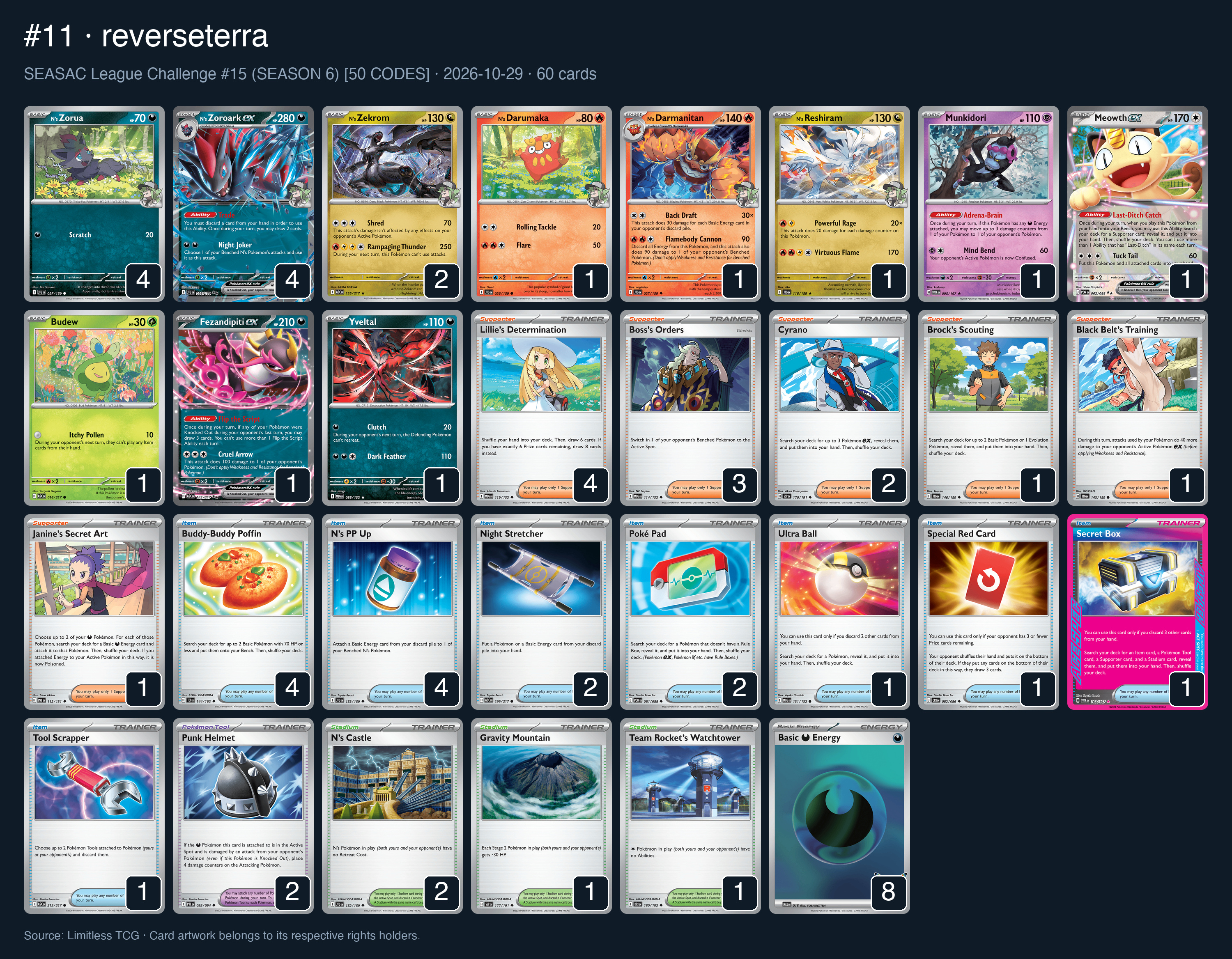 Complete 60-card deck list for rank 11, reverseterra