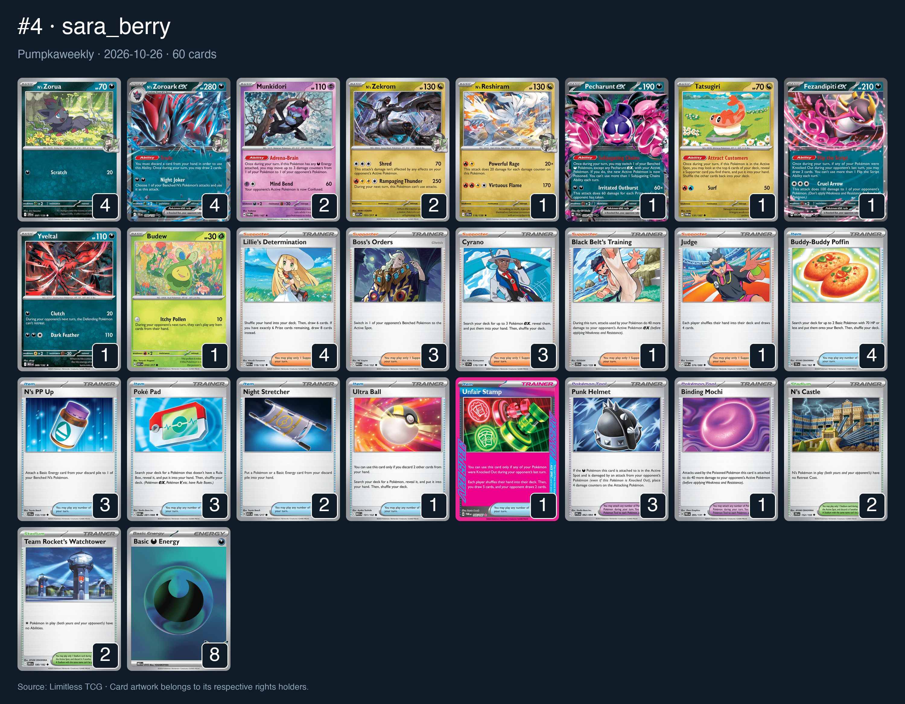 Complete 60-card deck list for rank 4, sara_berry