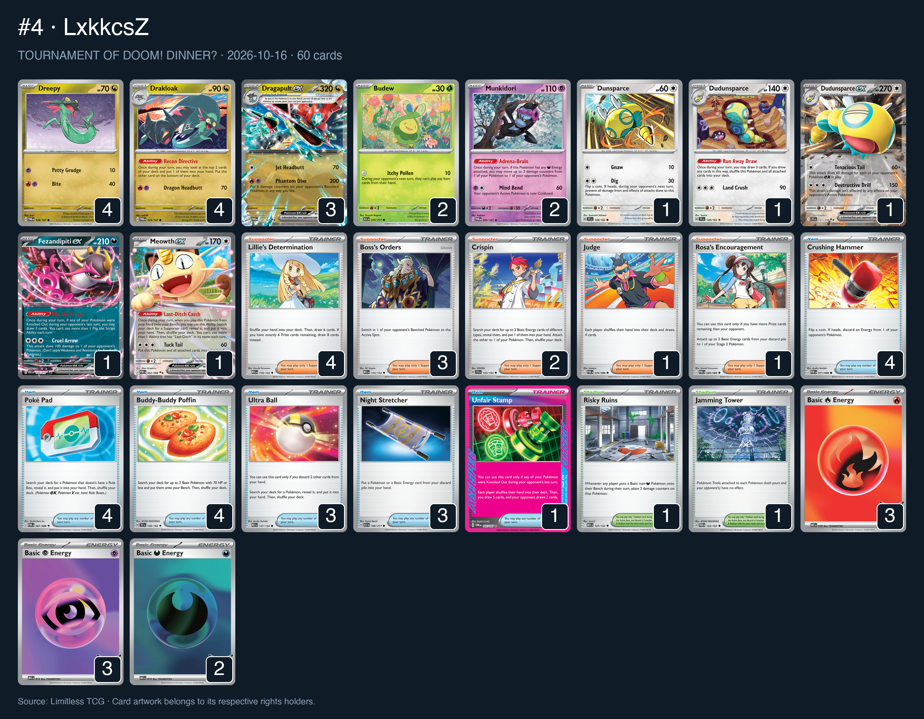 Complete 60-card deck list for rank 4, LxkkcsZ