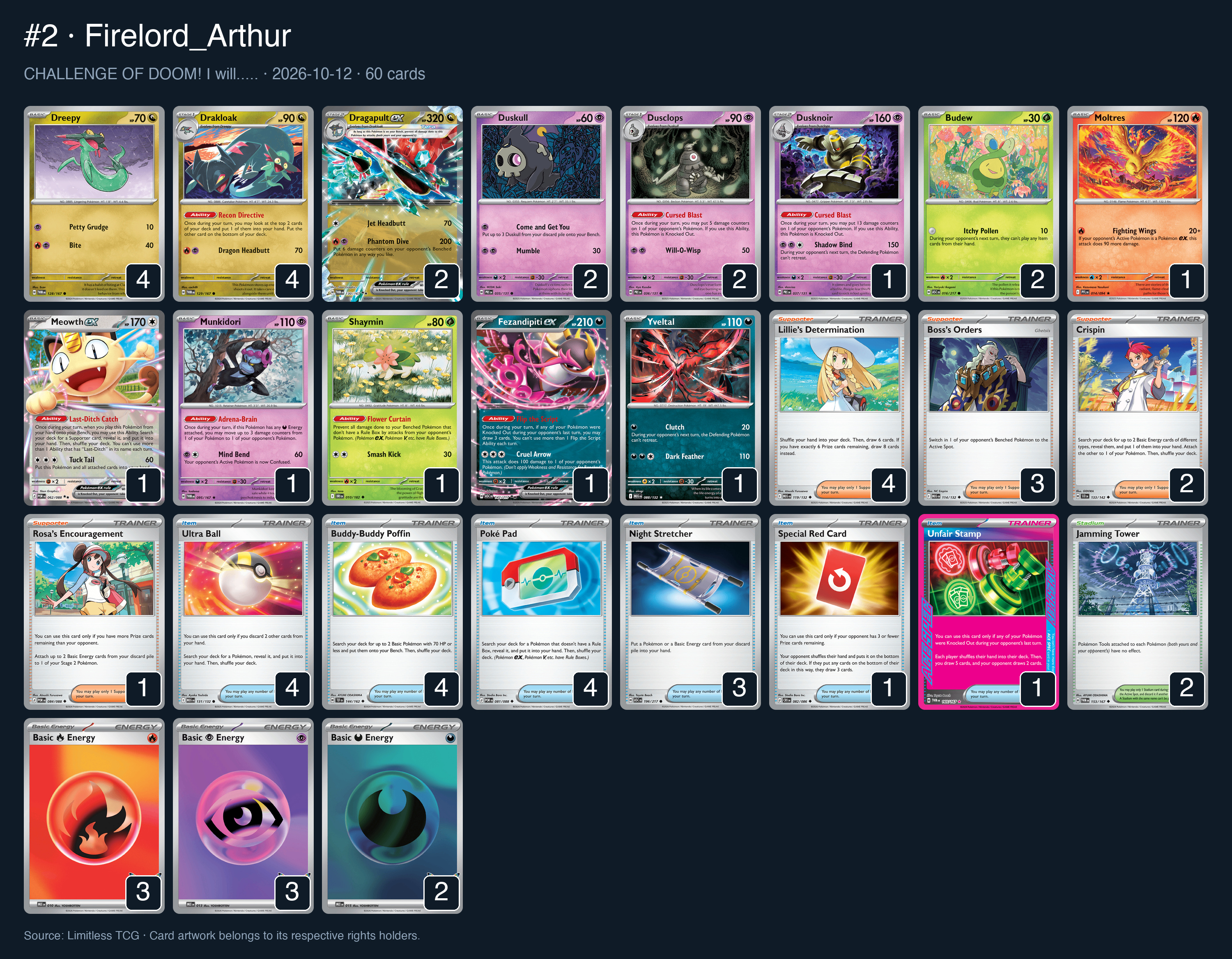 Complete 60-card deck list for rank 2, Firelord_Arthur