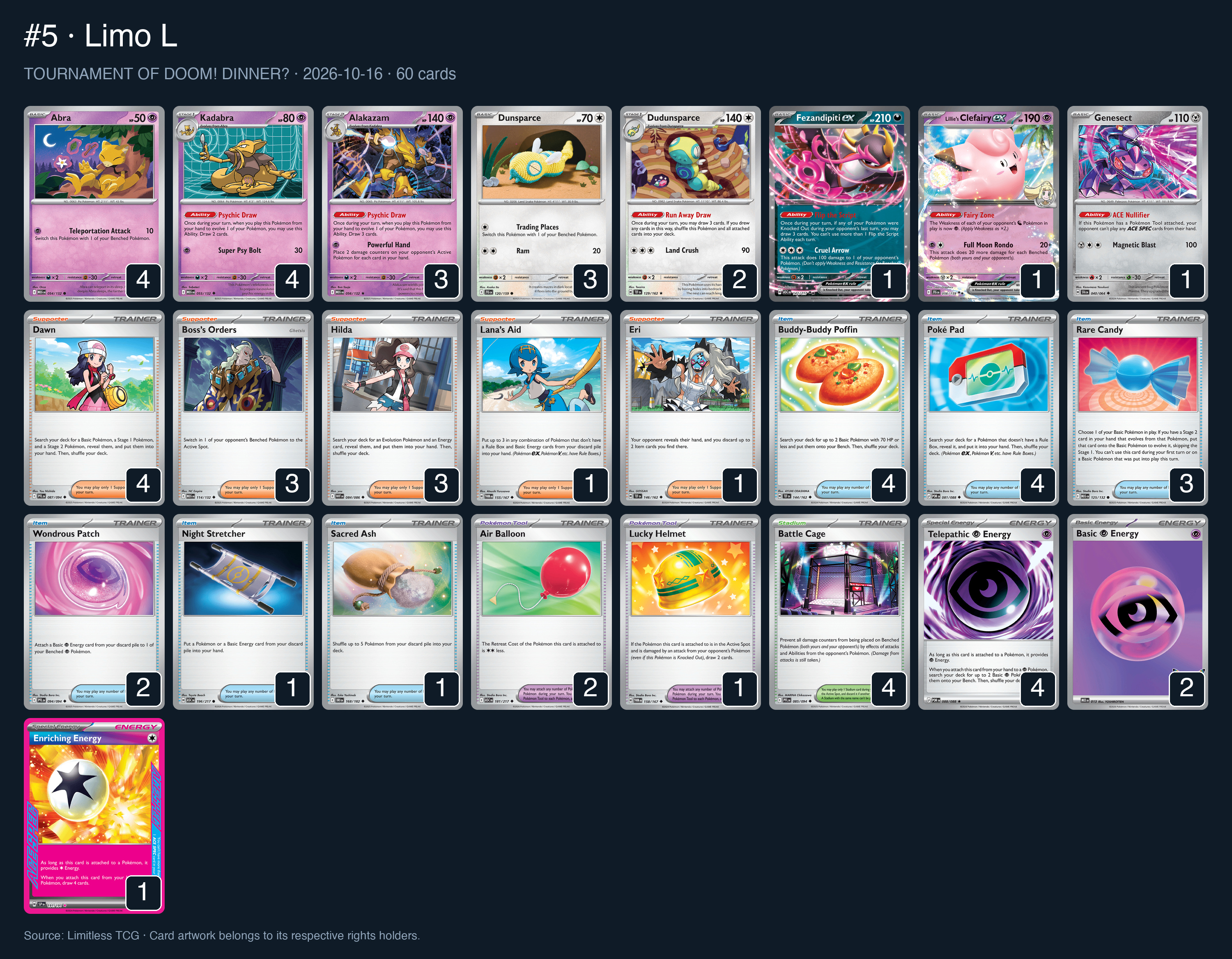 Complete 60-card deck list for rank 5, Limo L