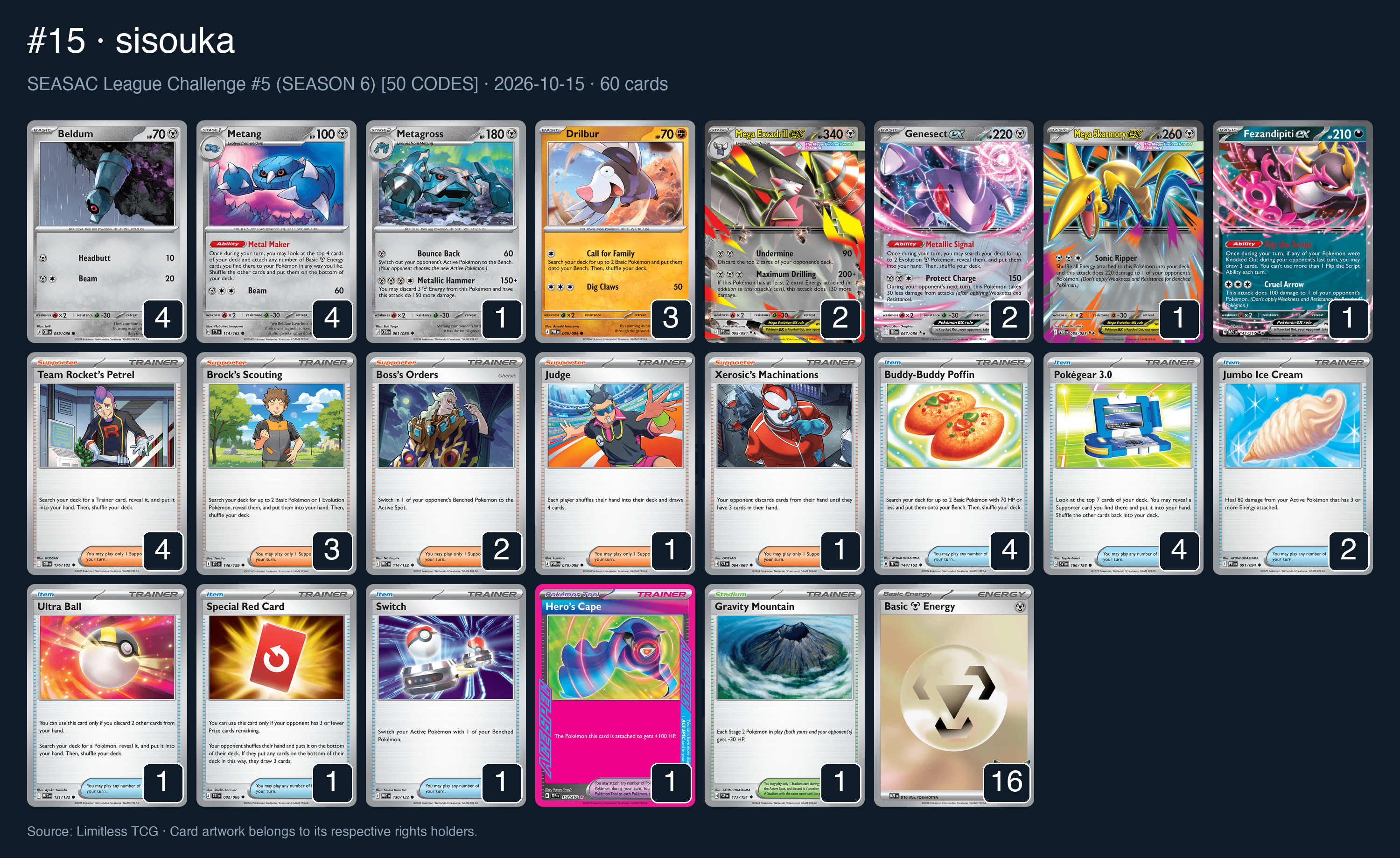 Complete 60-card deck list for rank 15, sisouka