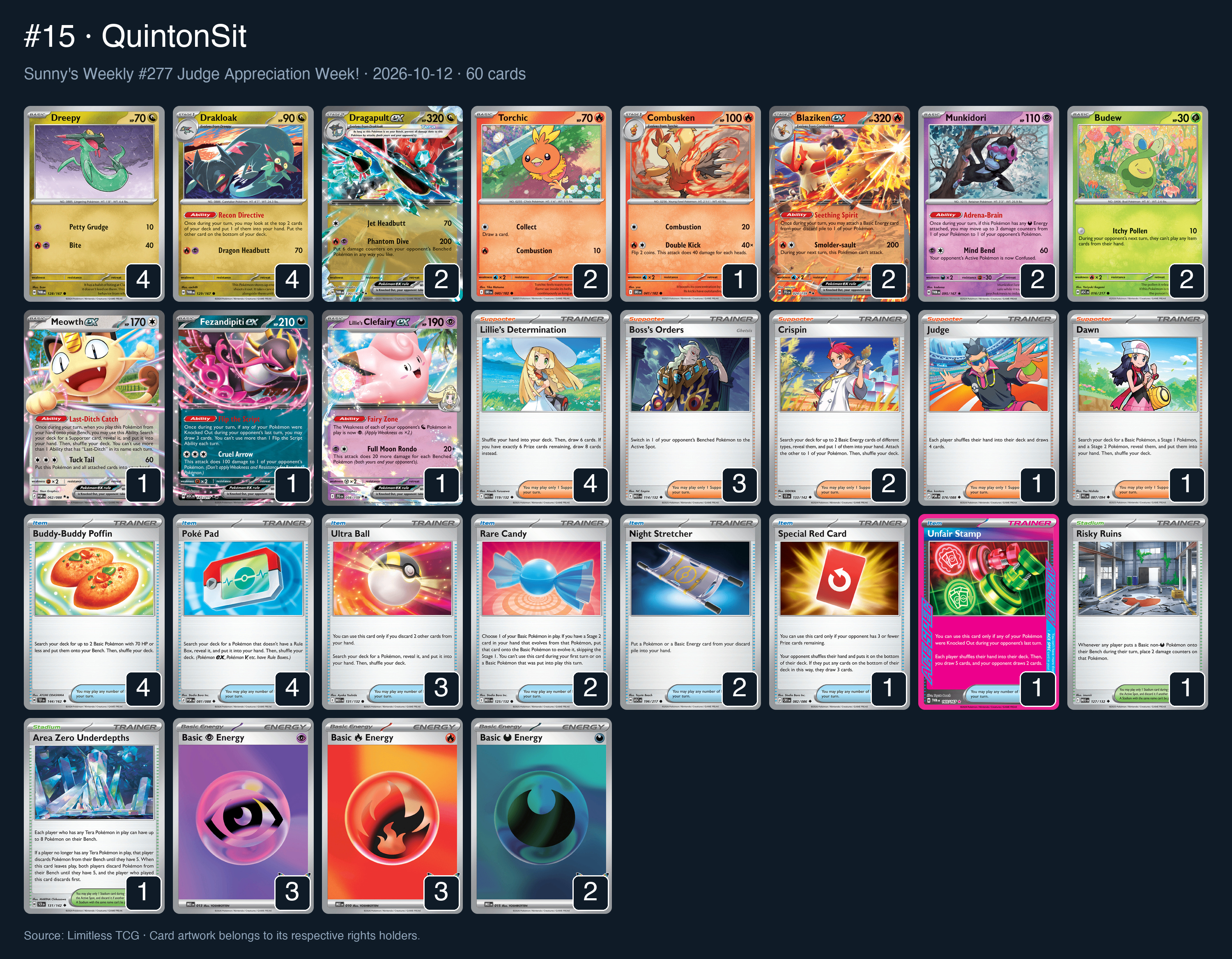 Complete 60-card deck list for rank 15, QuintonSit