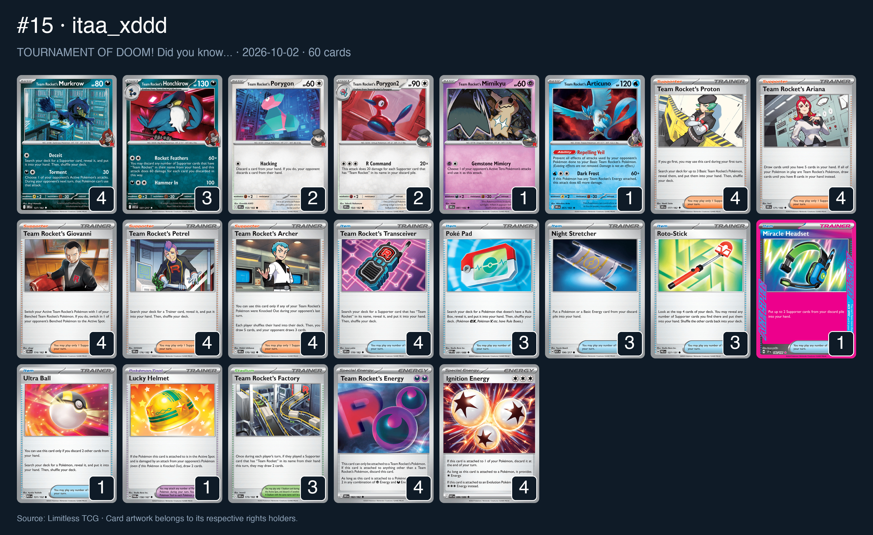 Complete 60-card deck list for rank 15, itaa_xddd