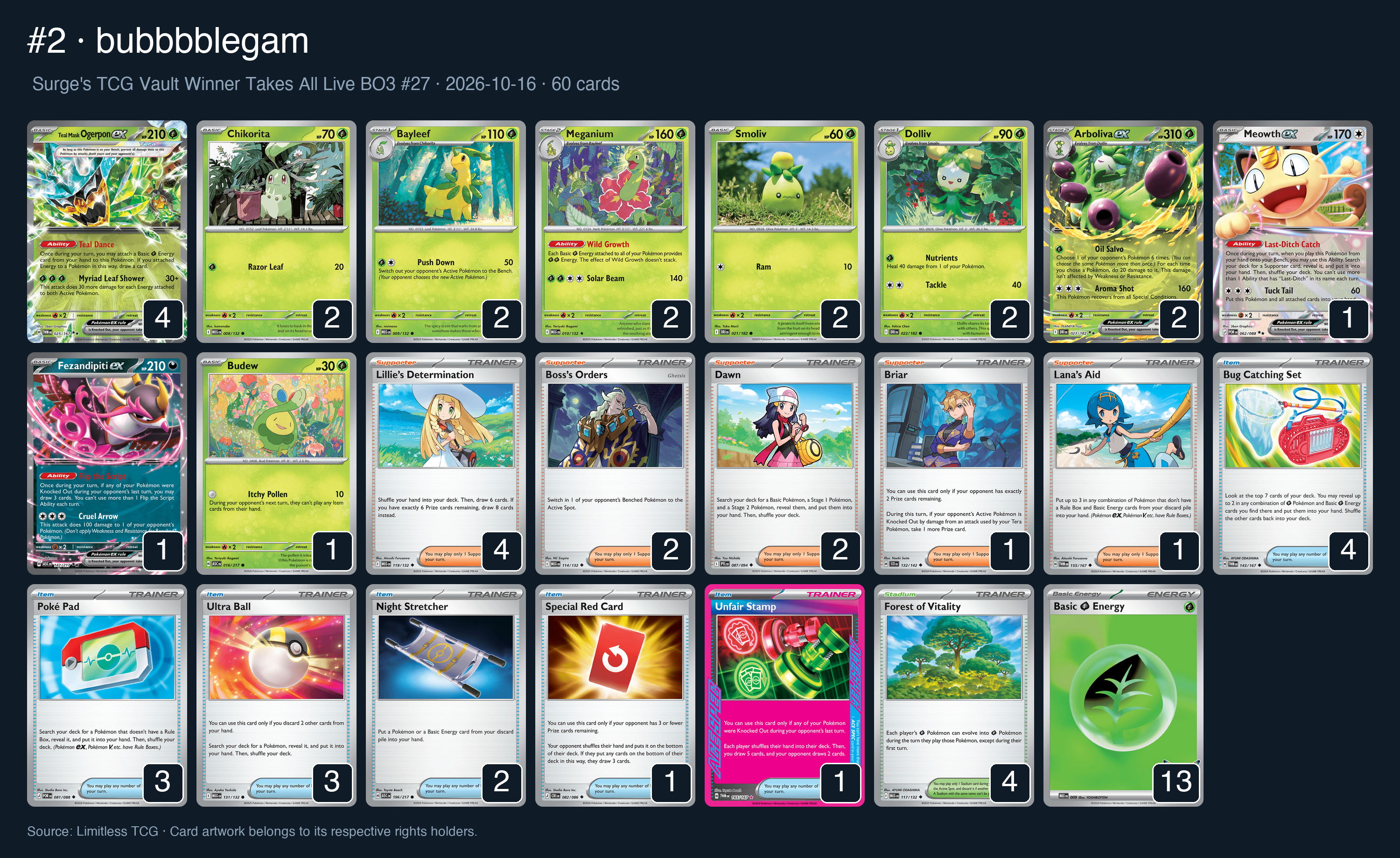 Complete 60-card deck list for rank 2, bubbbblegam
