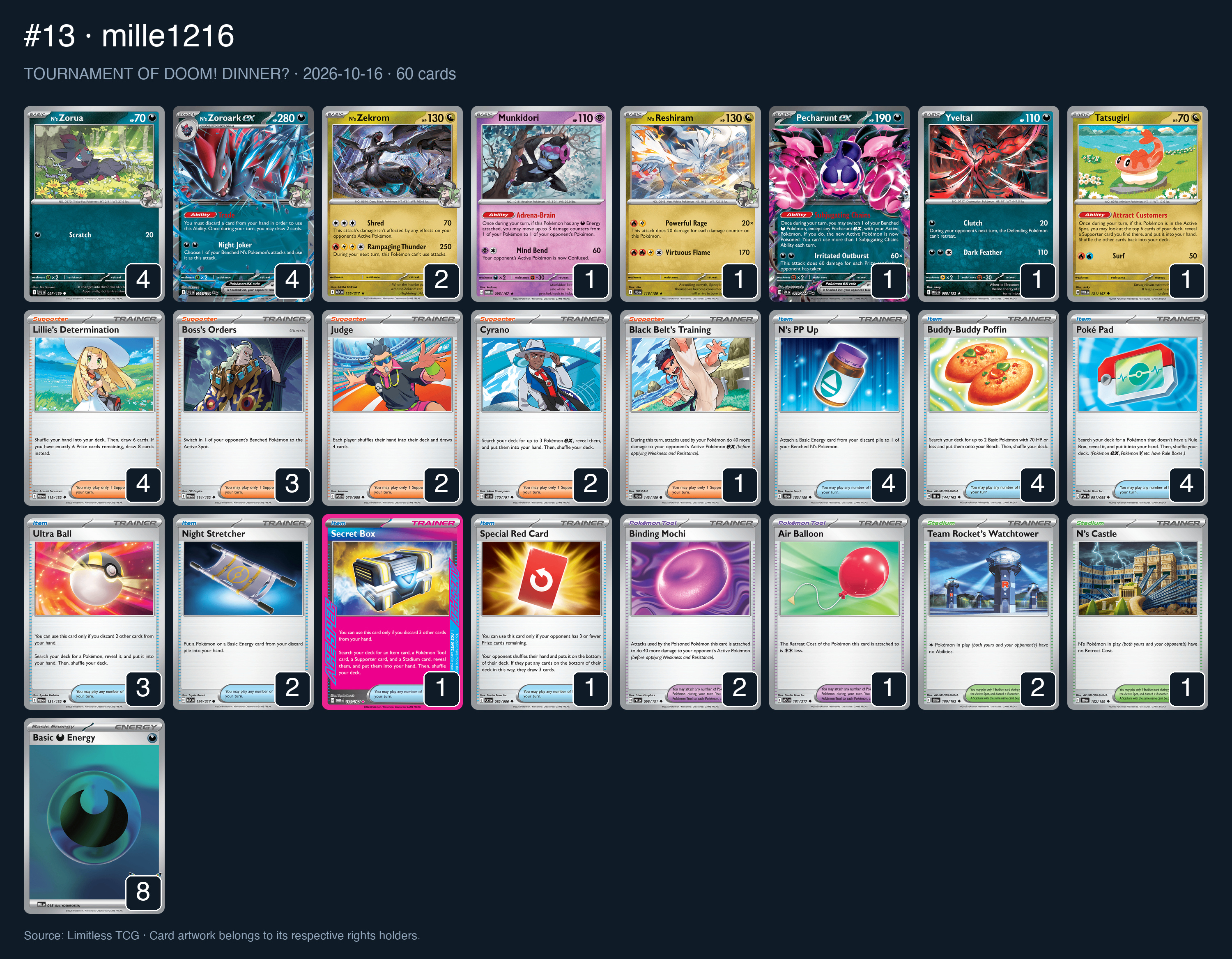 Complete 60-card deck list for rank 13, mille1216