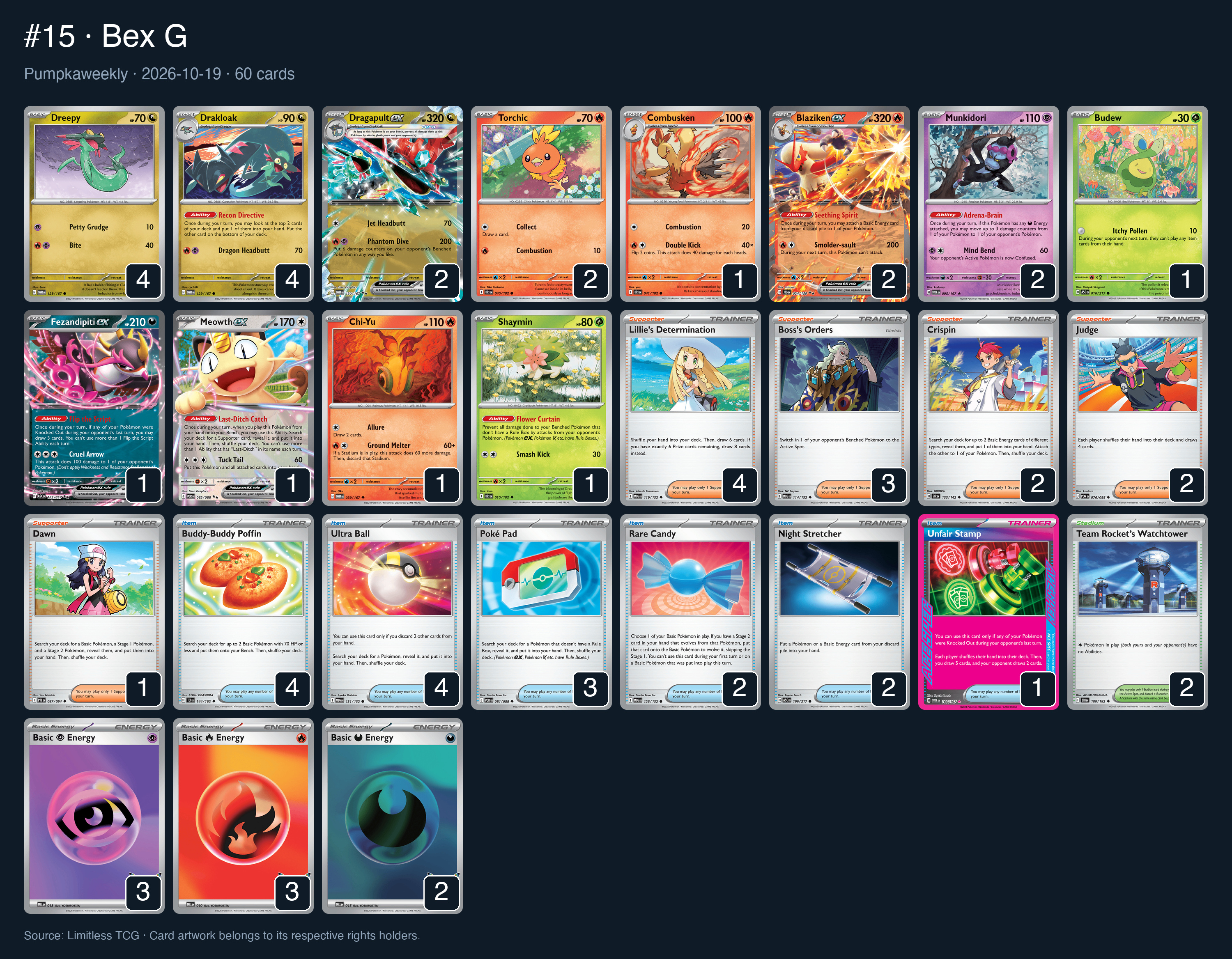 Complete 60-card deck list for rank 15, Bex G