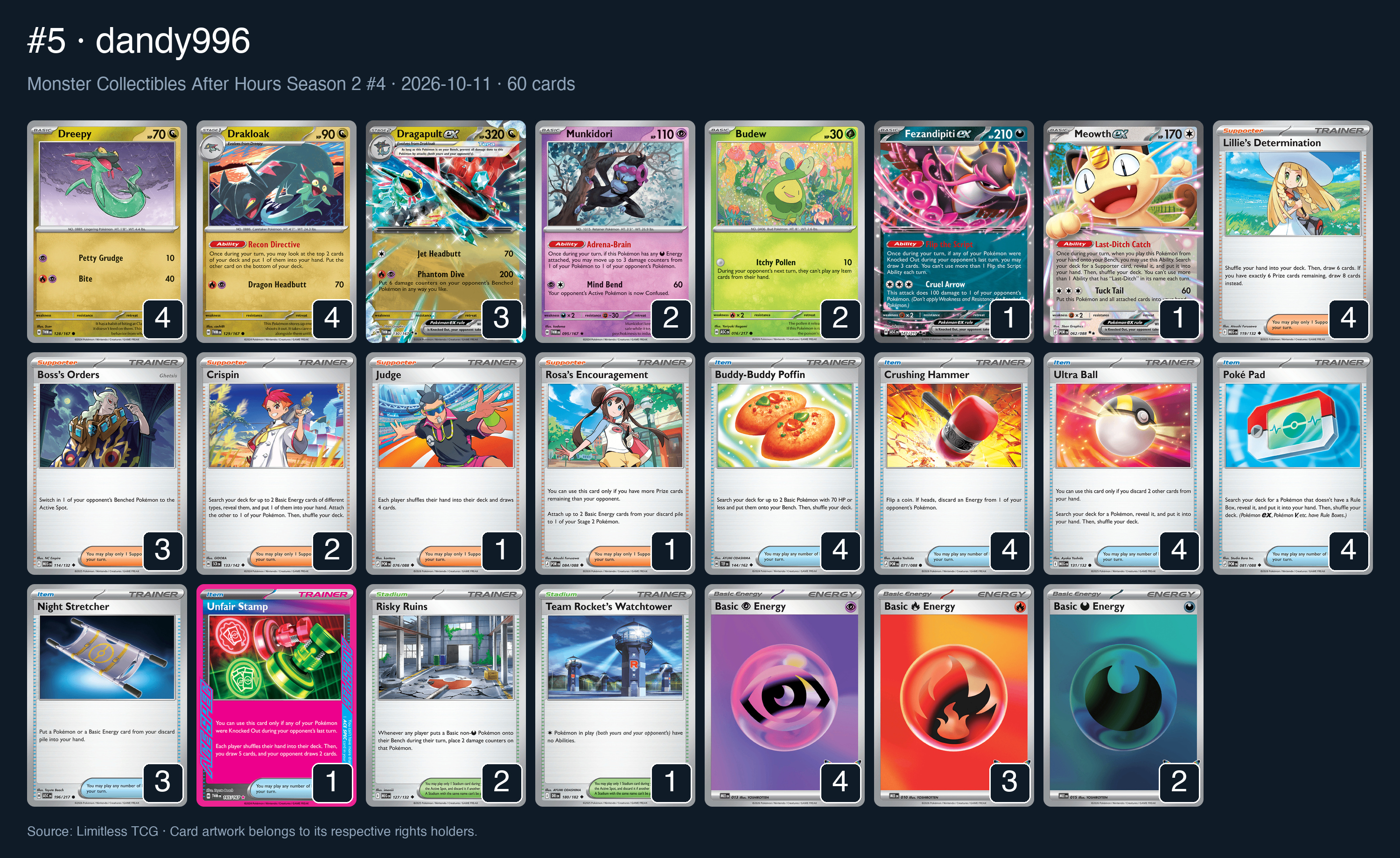Complete 60-card deck list for rank 5, dandy996