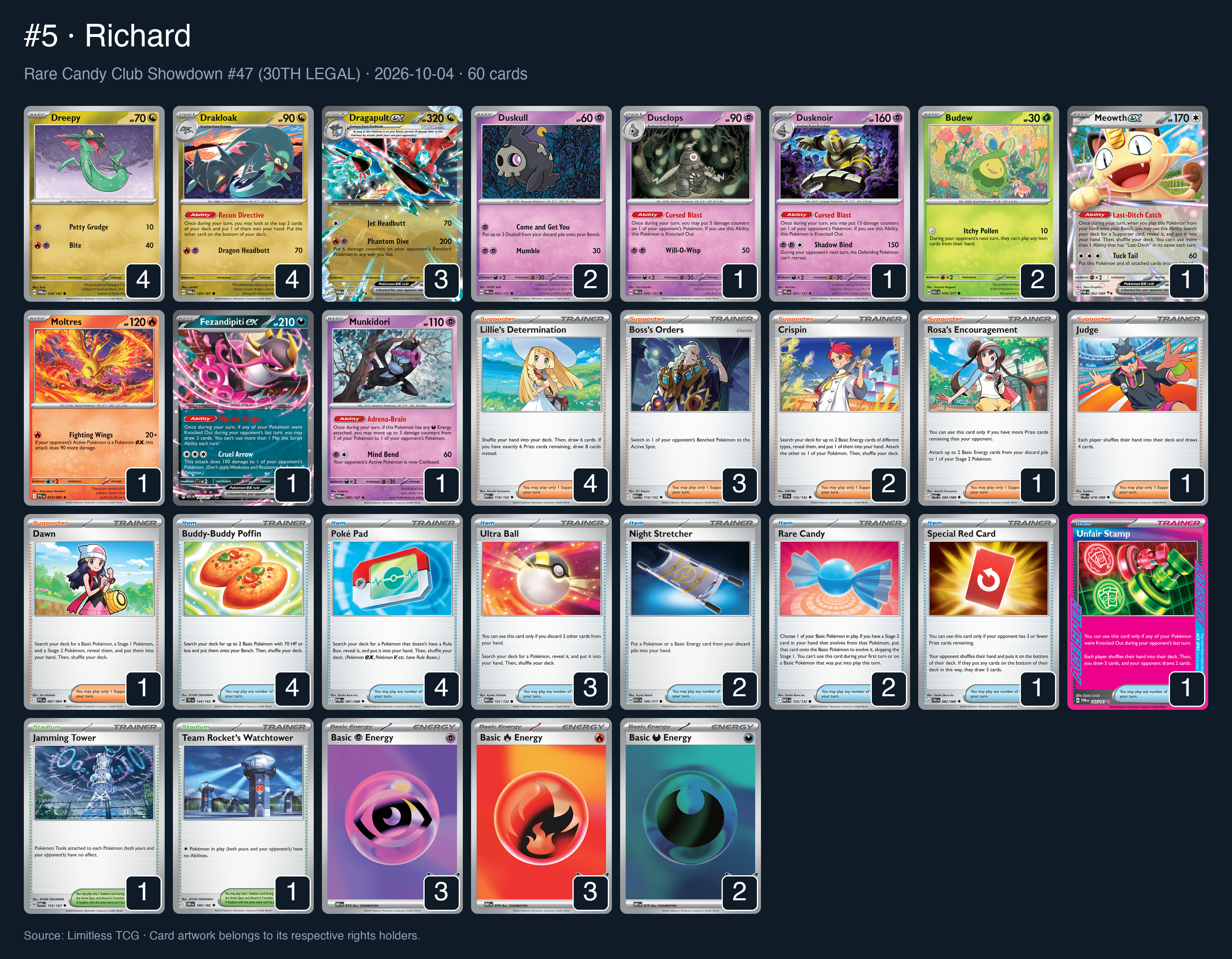 Complete 60-card deck list for rank 5, Richard