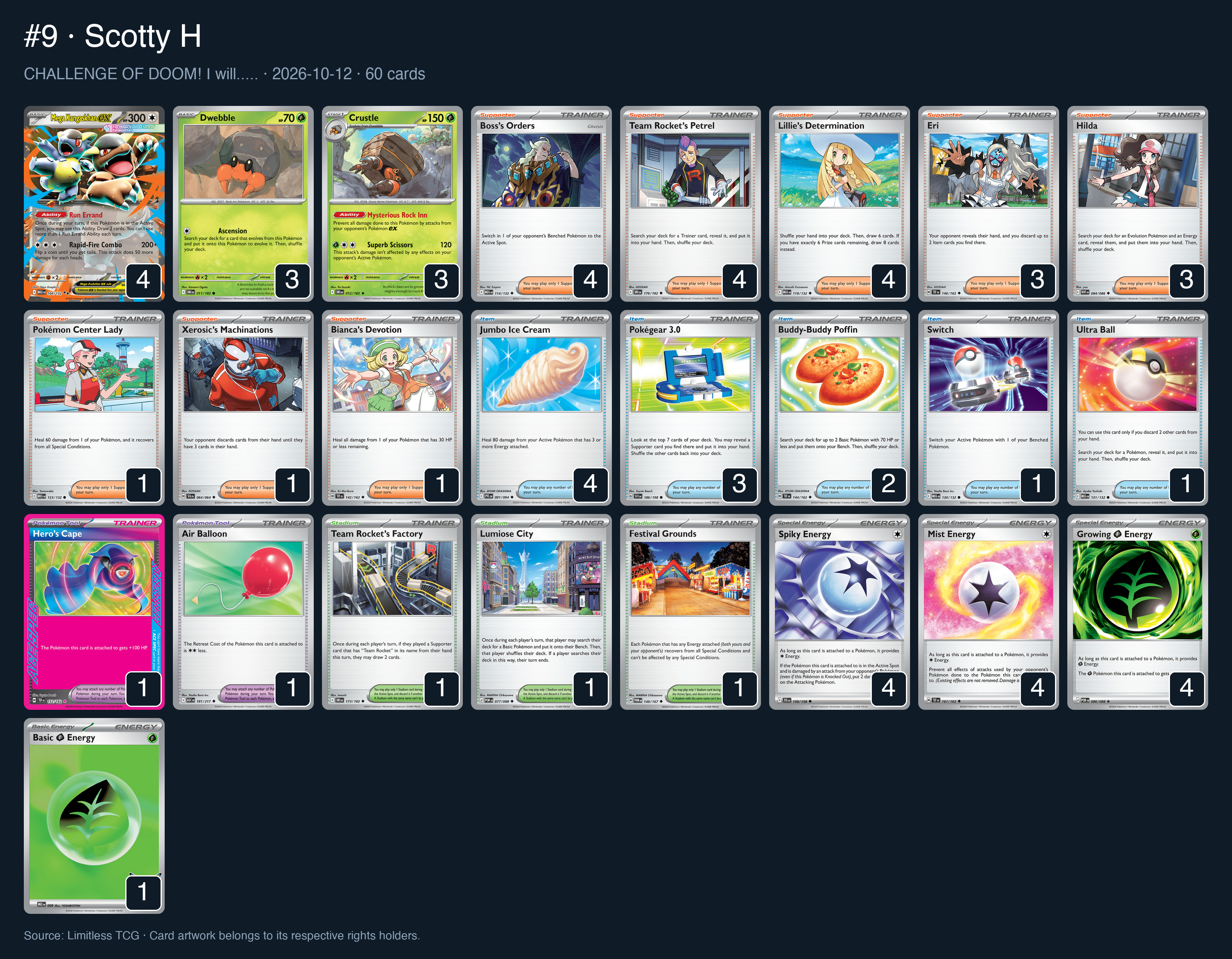 Complete 60-card deck list for rank 9, Scotty H