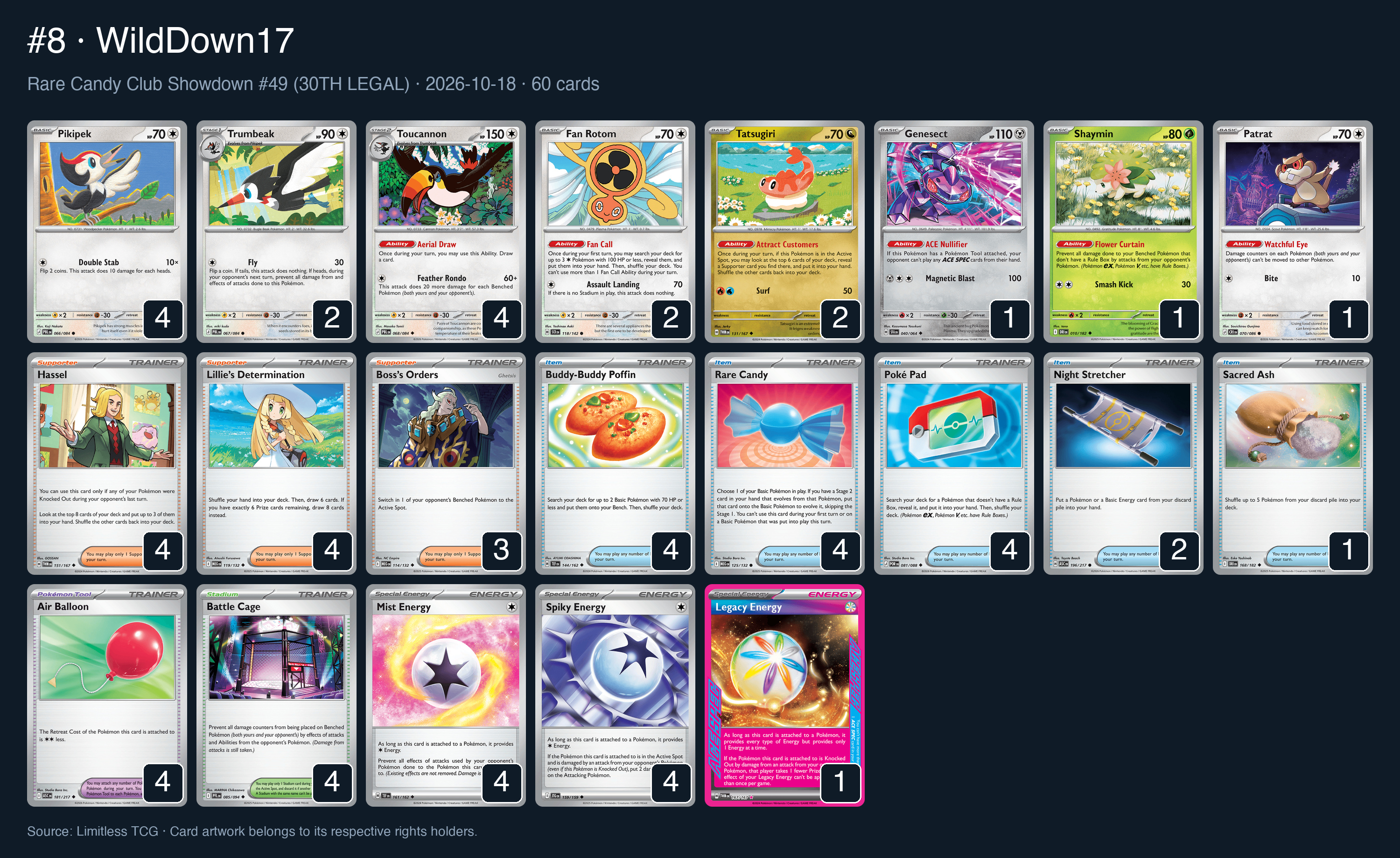 Complete 60-card deck list for rank 8, WildDown17