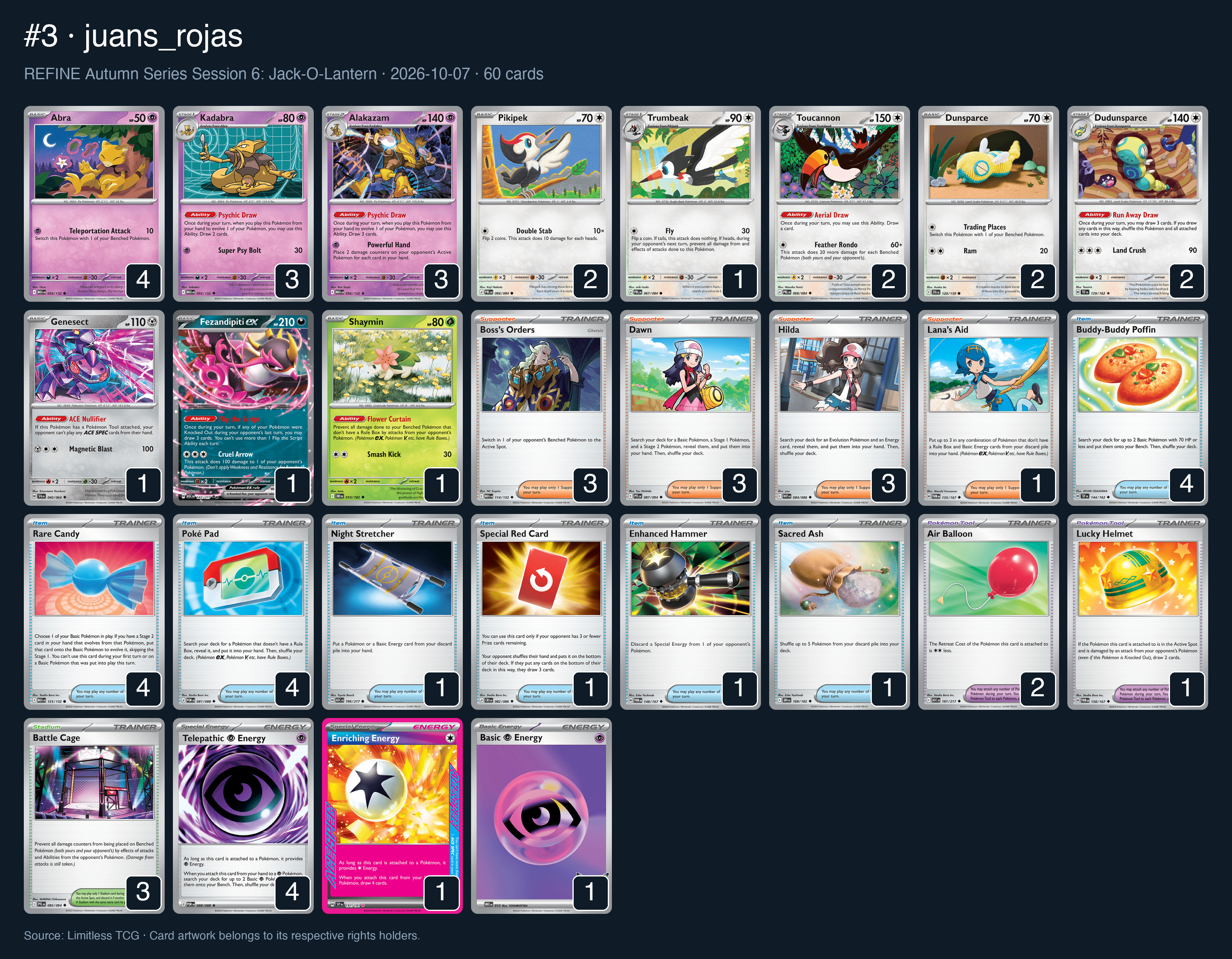 Complete 60-card deck list for rank 3, juans_rojas