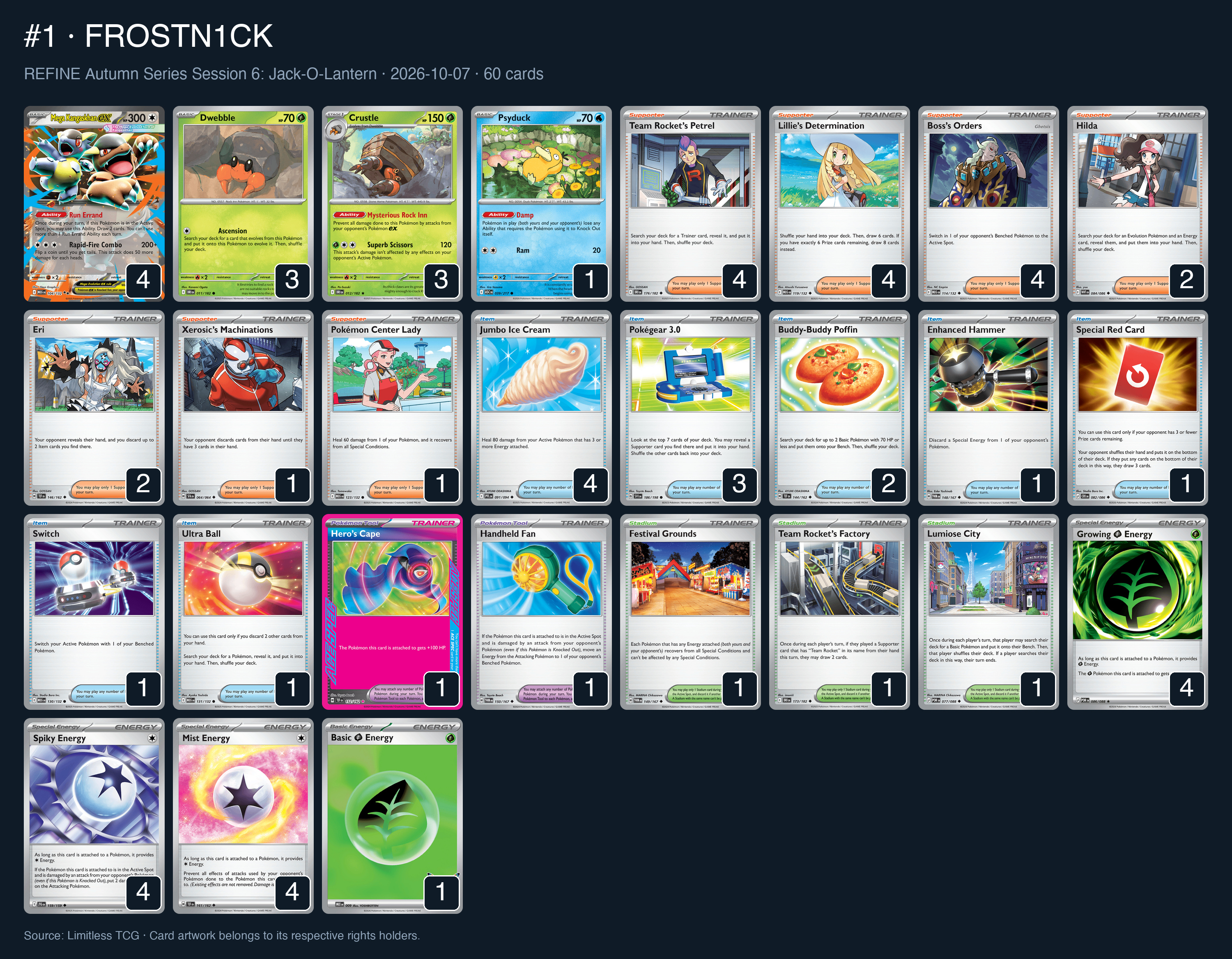 Complete 60-card deck list for rank 1, FROSTN1CK