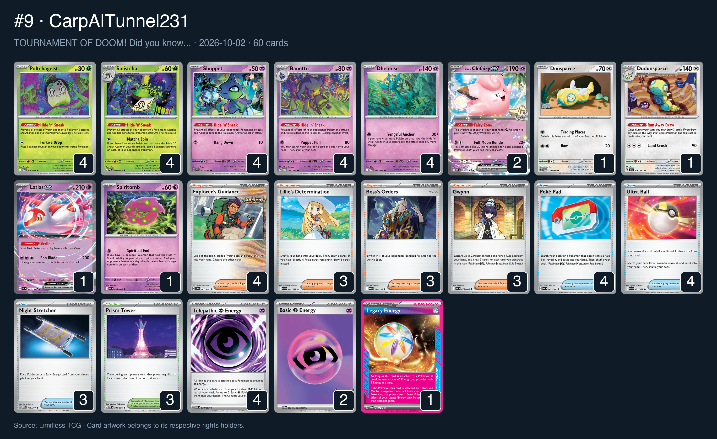 Complete 60-card deck list for rank 9, CarpAlTunnel231