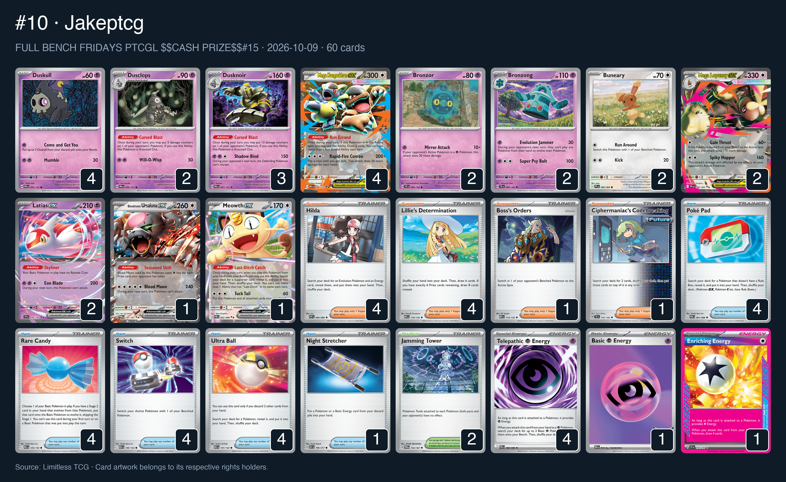 Complete 60-card deck list for rank 10, Jakeptcg