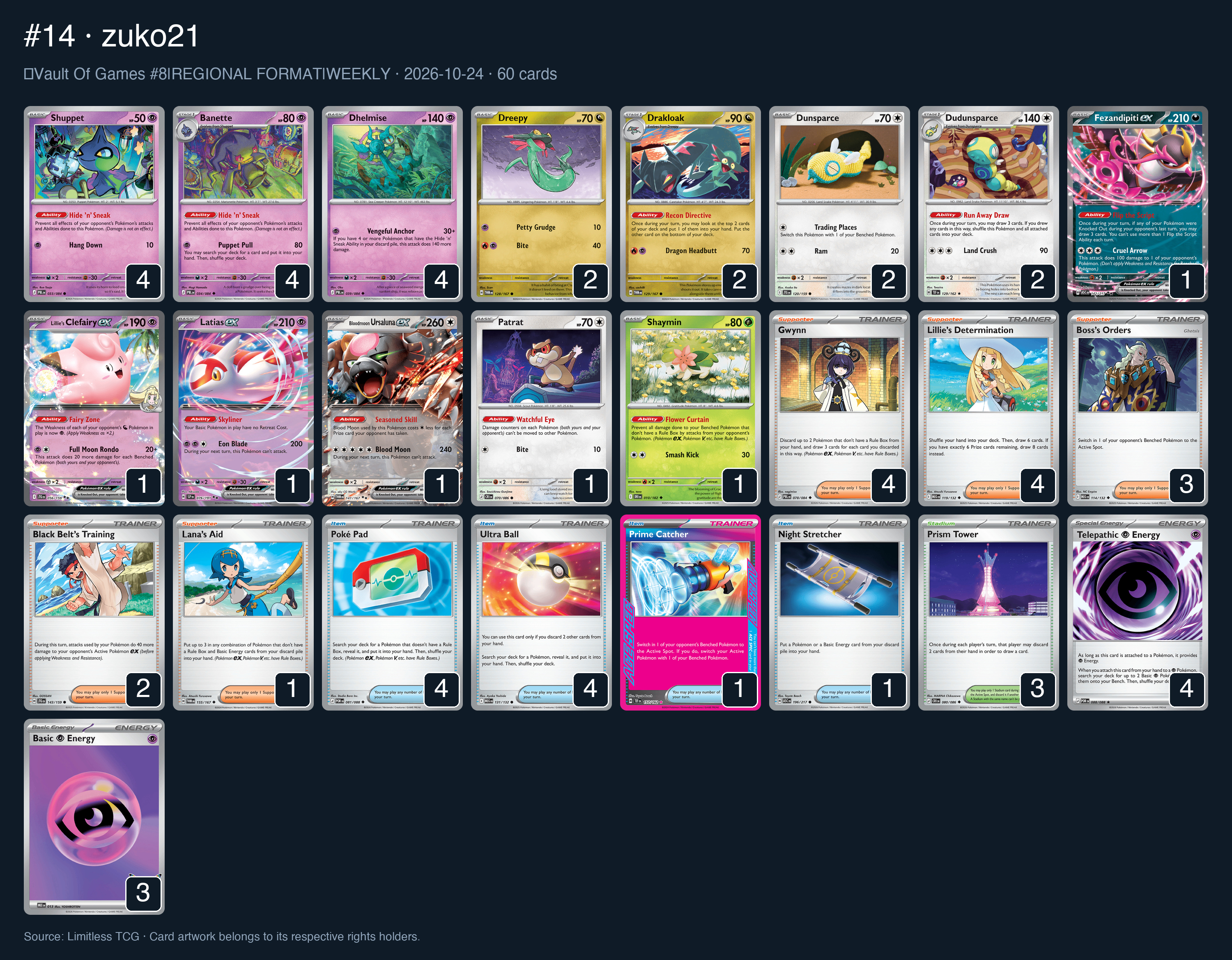 Complete 60-card deck list for rank 14, zuko21