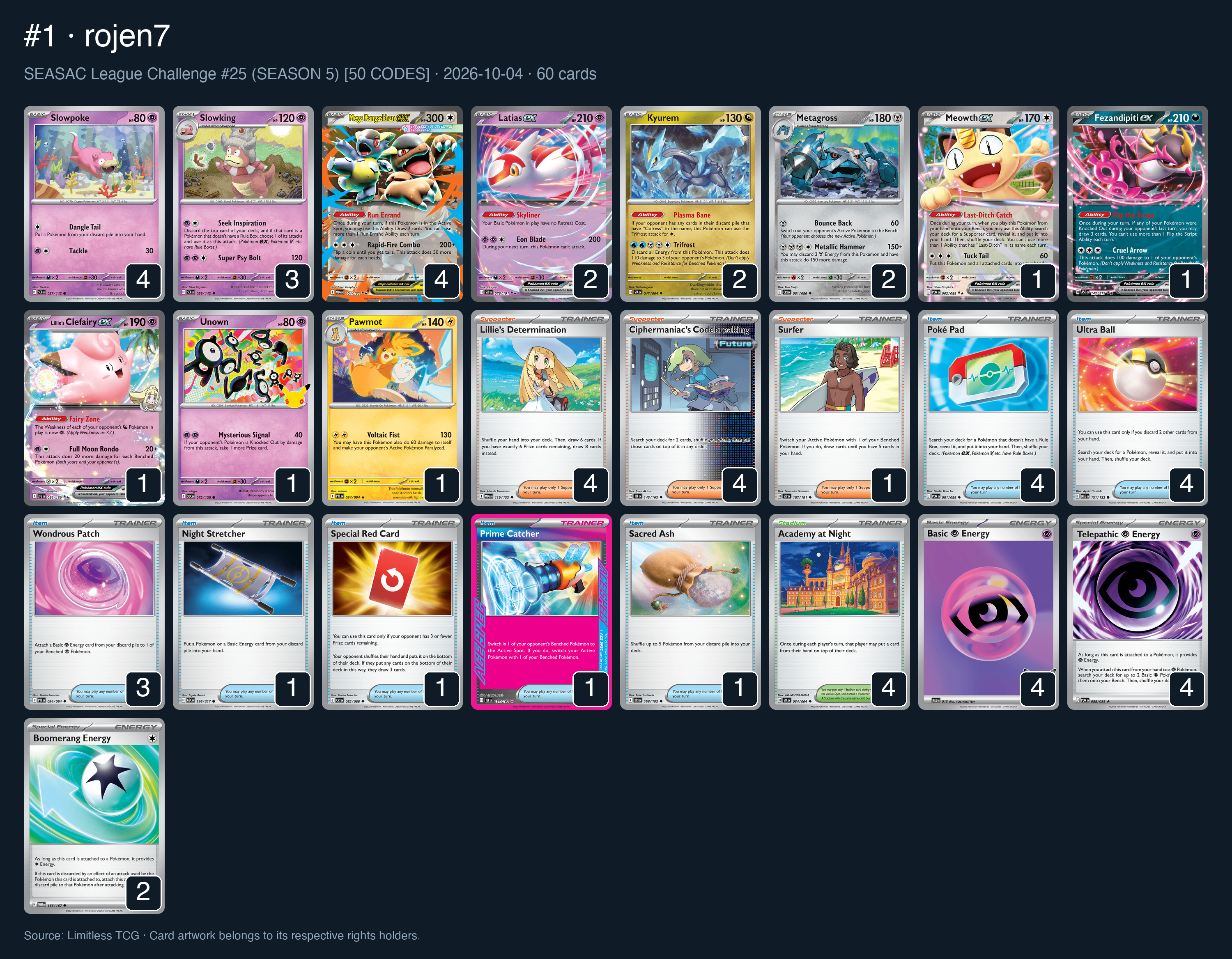 Complete 60-card deck list for rank 1, rojen7