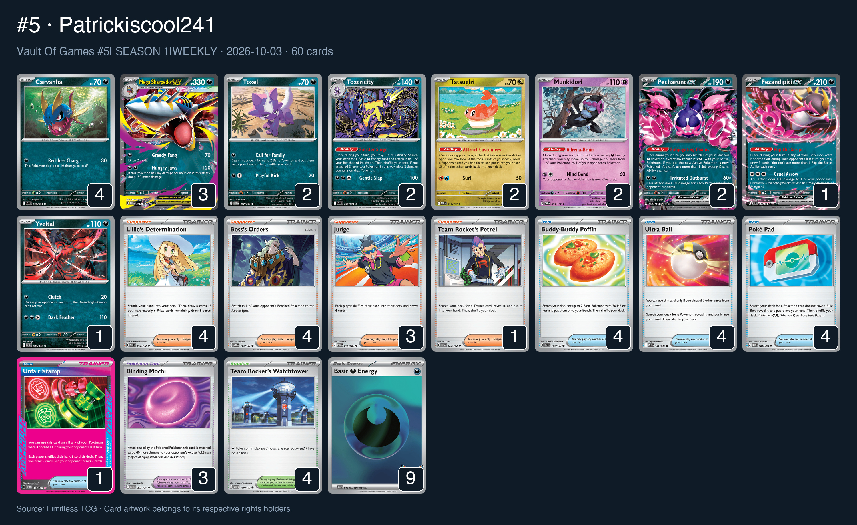 Complete 60-card deck list for rank 5, Patrickiscool241