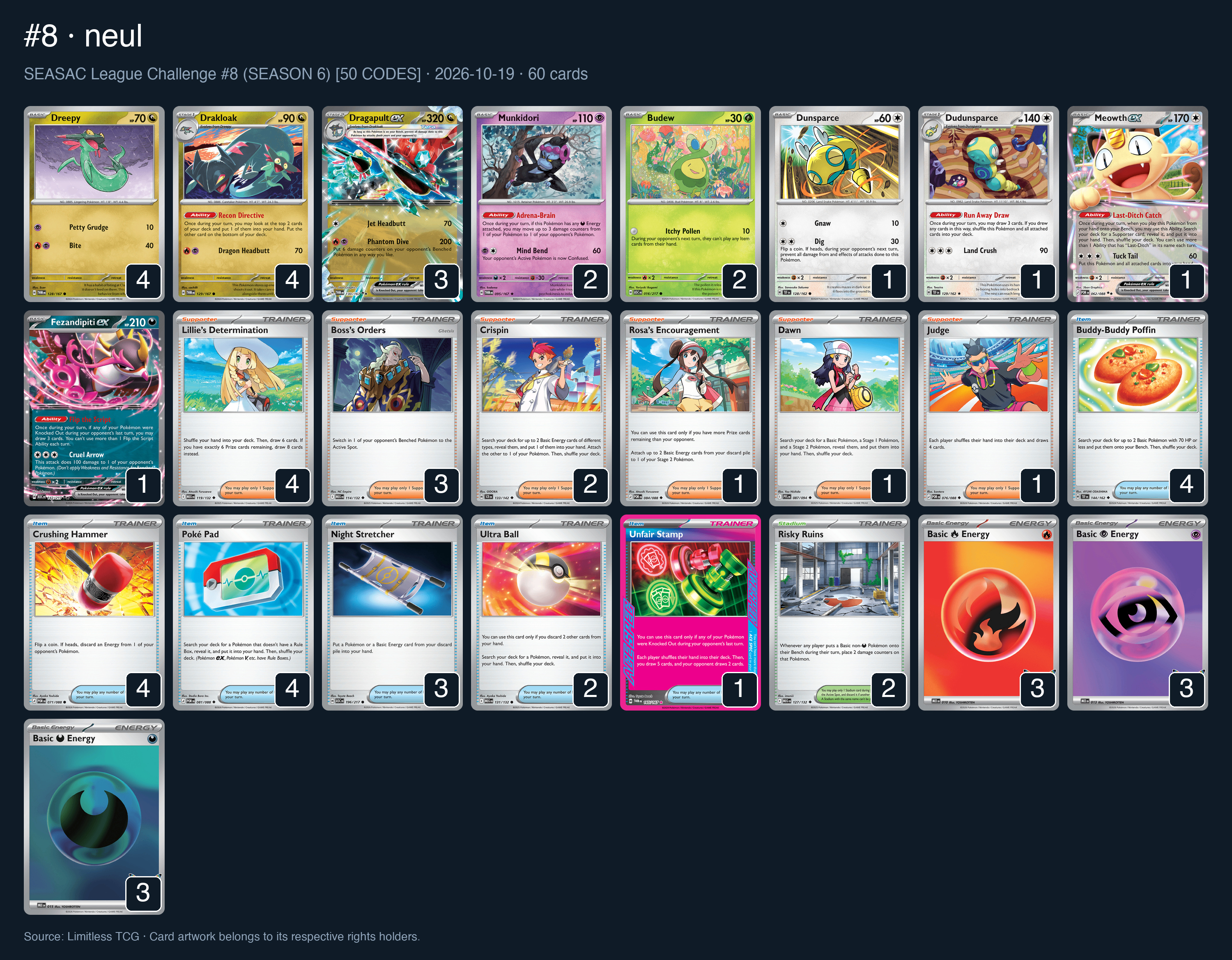Complete 60-card deck list for rank 8, neul