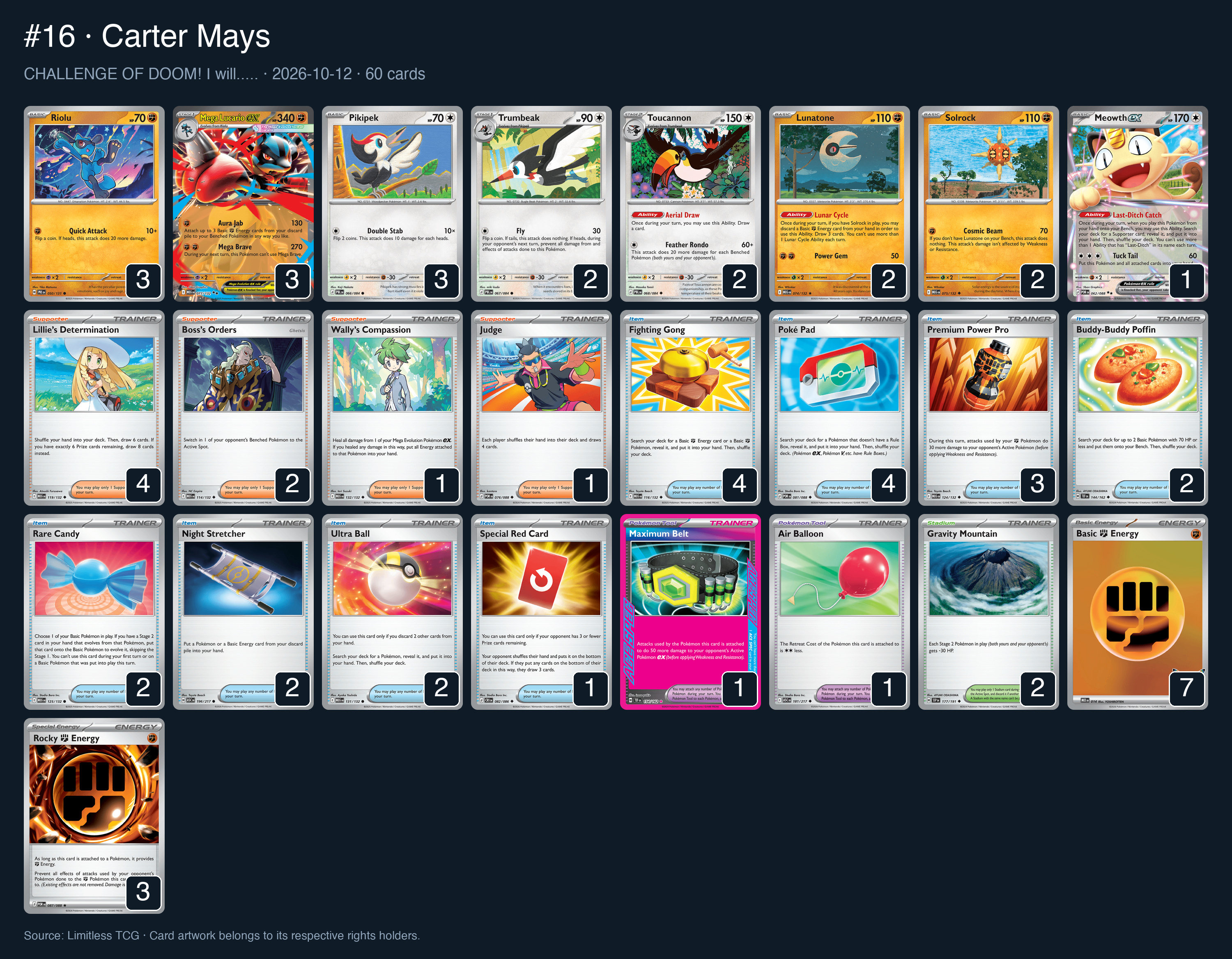 Complete 60-card deck list for rank 16, Carter Mays