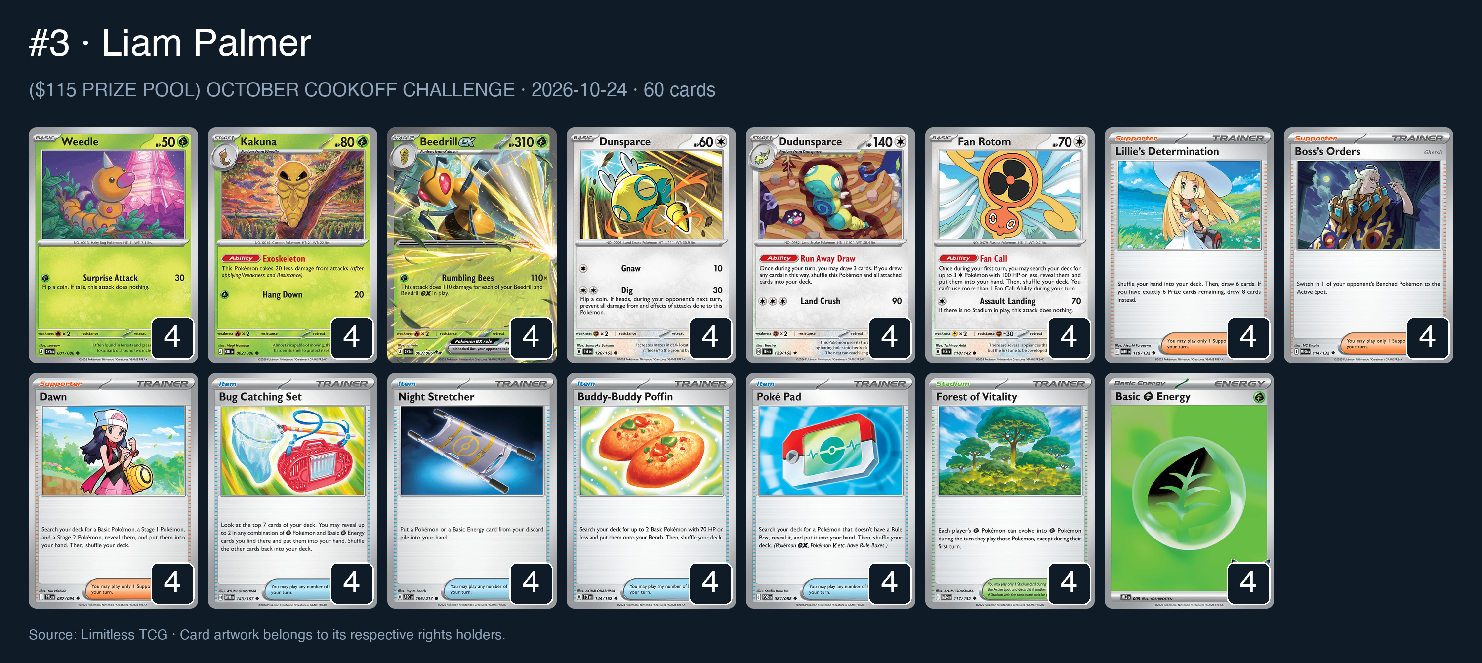 Complete 60-card deck list for rank 3, Liam Palmer