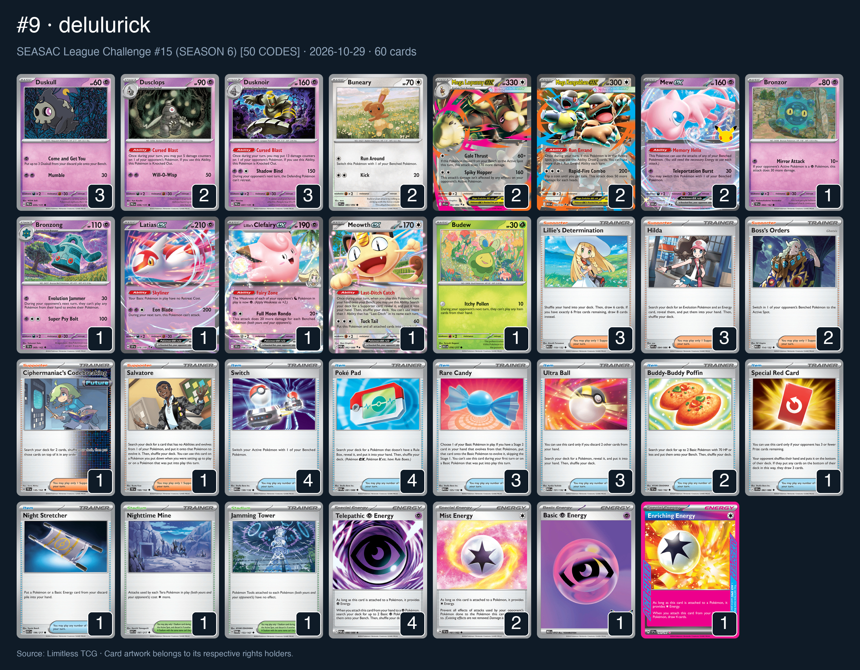 Complete 60-card deck list for rank 9, delulurick