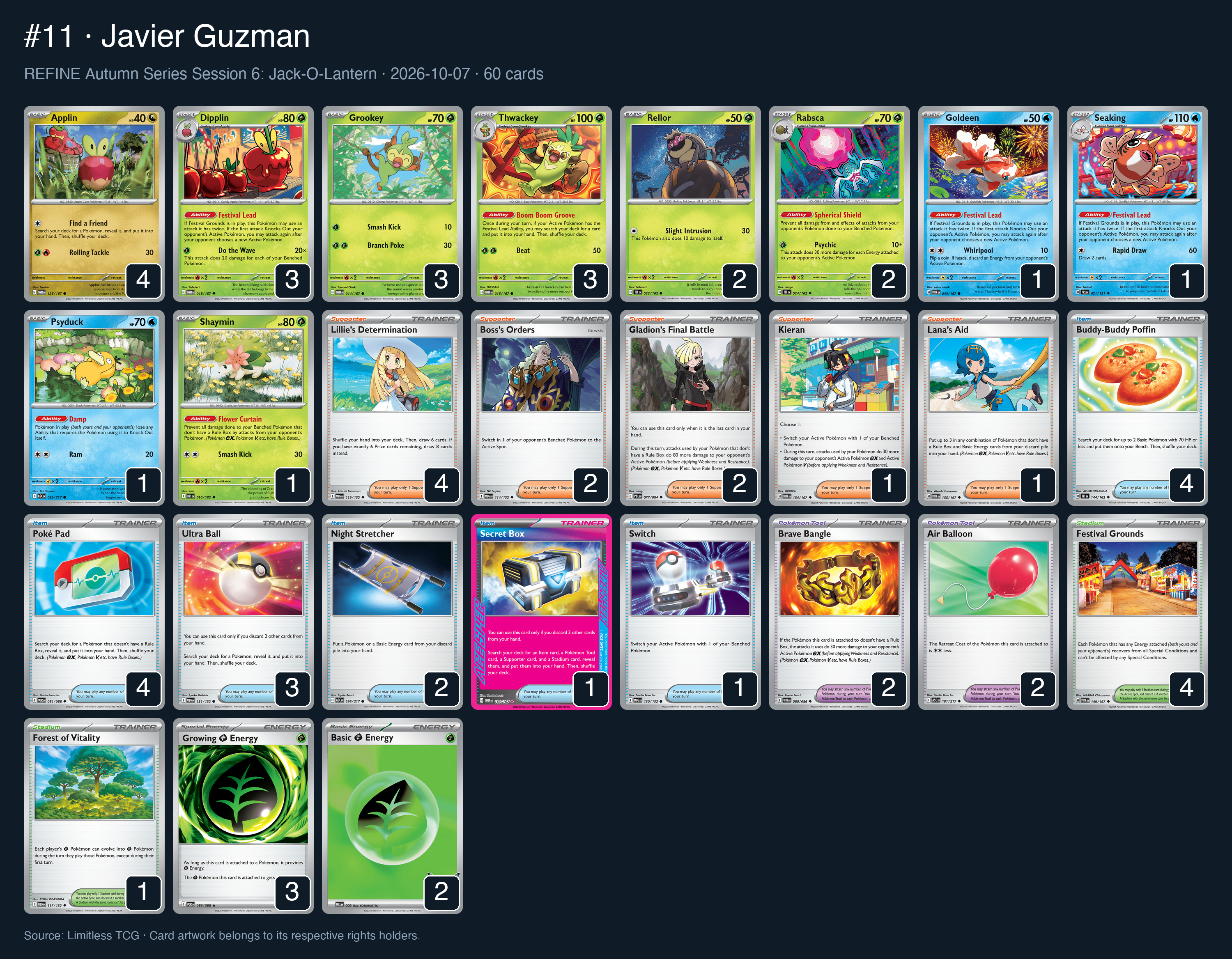 Complete 60-card deck list for rank 11, Javier Guzman