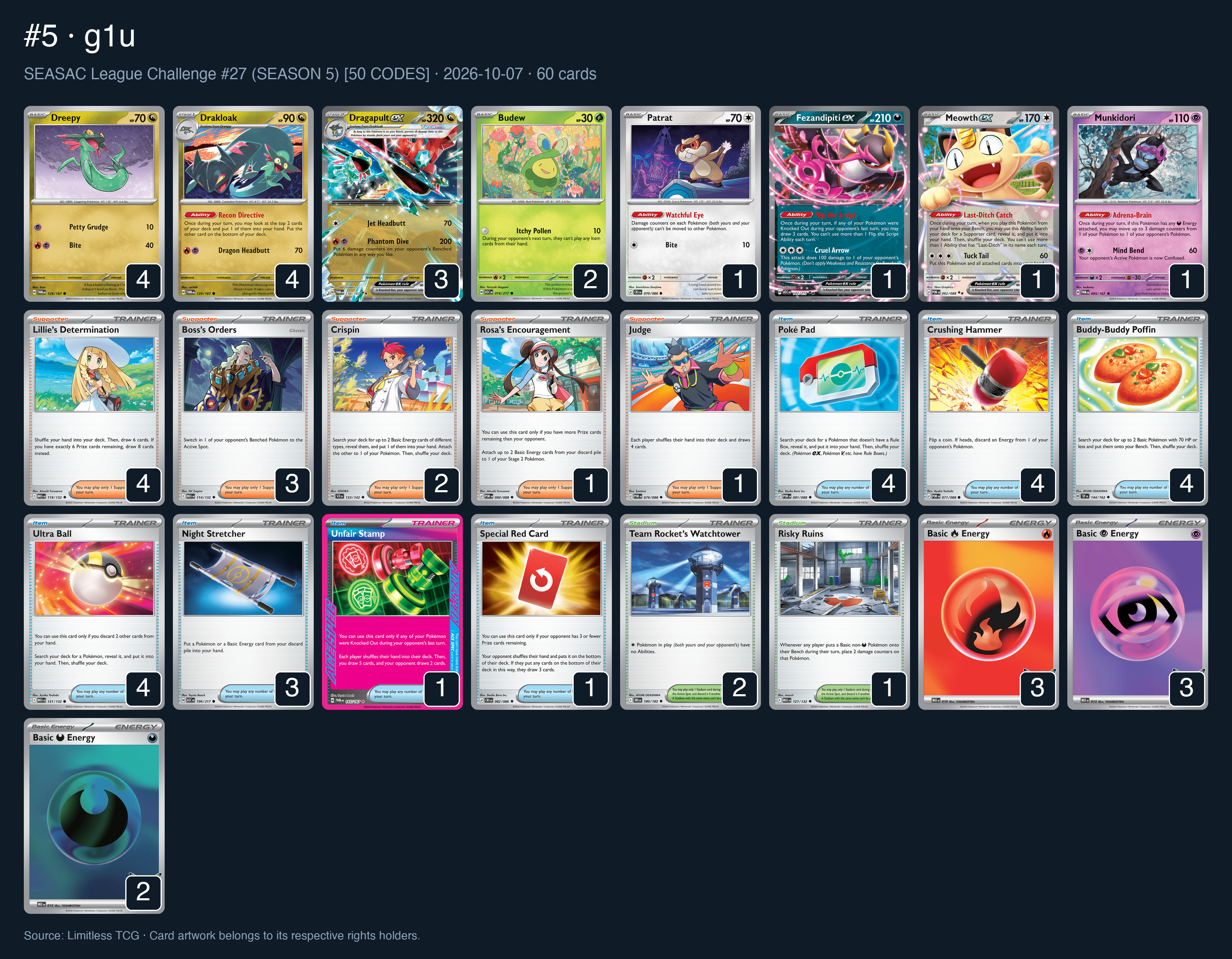 Complete 60-card deck list for rank 5, g1u
