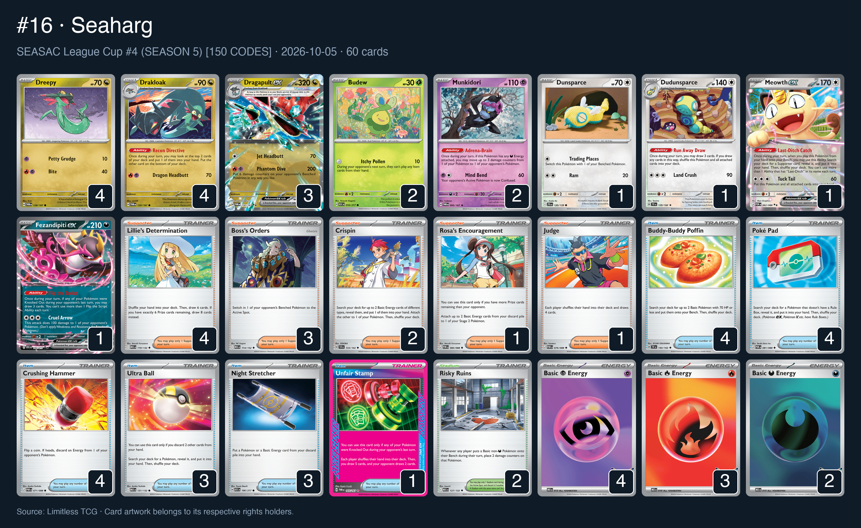 Complete 60-card deck list for rank 16, Seaharg
